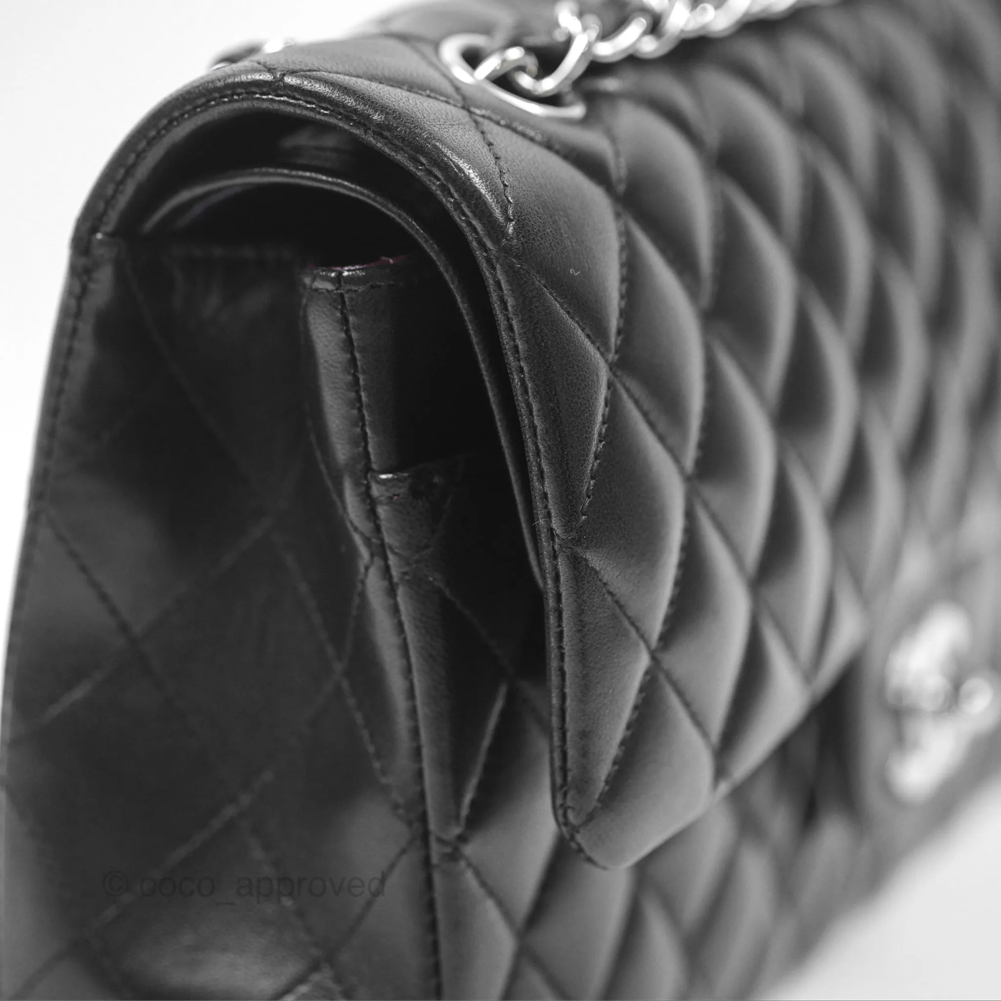 Chanel Classic M/L Medium Flap Quilted Black Lambskin Silver Hardware