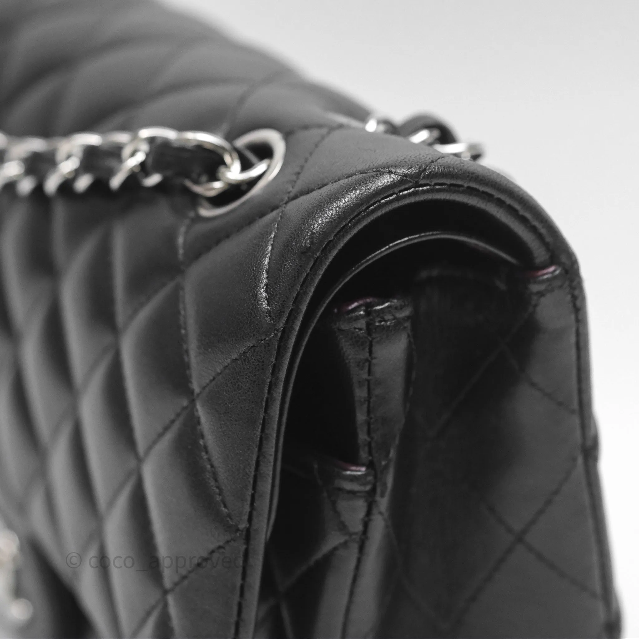 Chanel Classic M/L Medium Flap Quilted Black Lambskin Silver Hardware