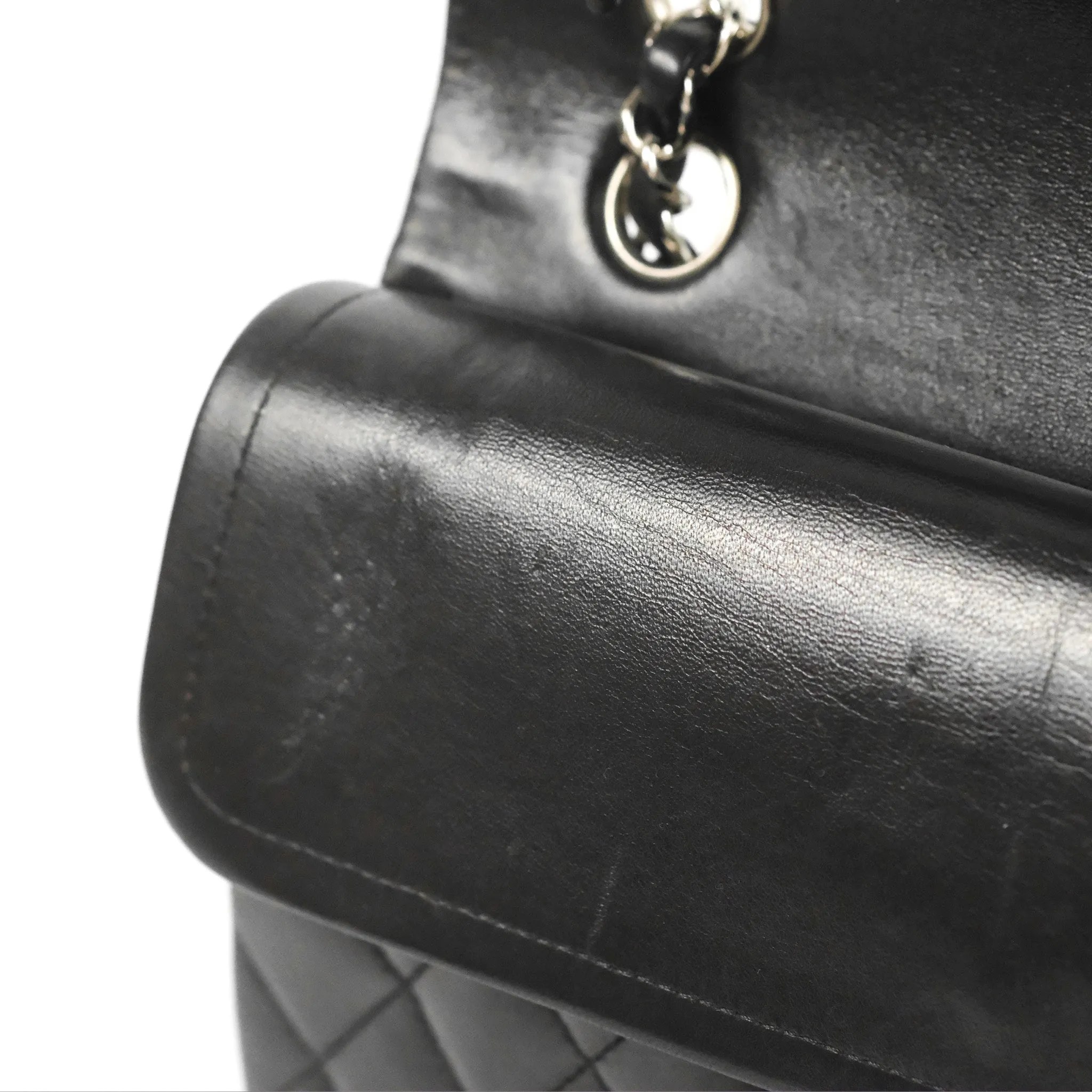 Chanel Classic M/L Medium Flap Quilted Black Lambskin Silver Hardware