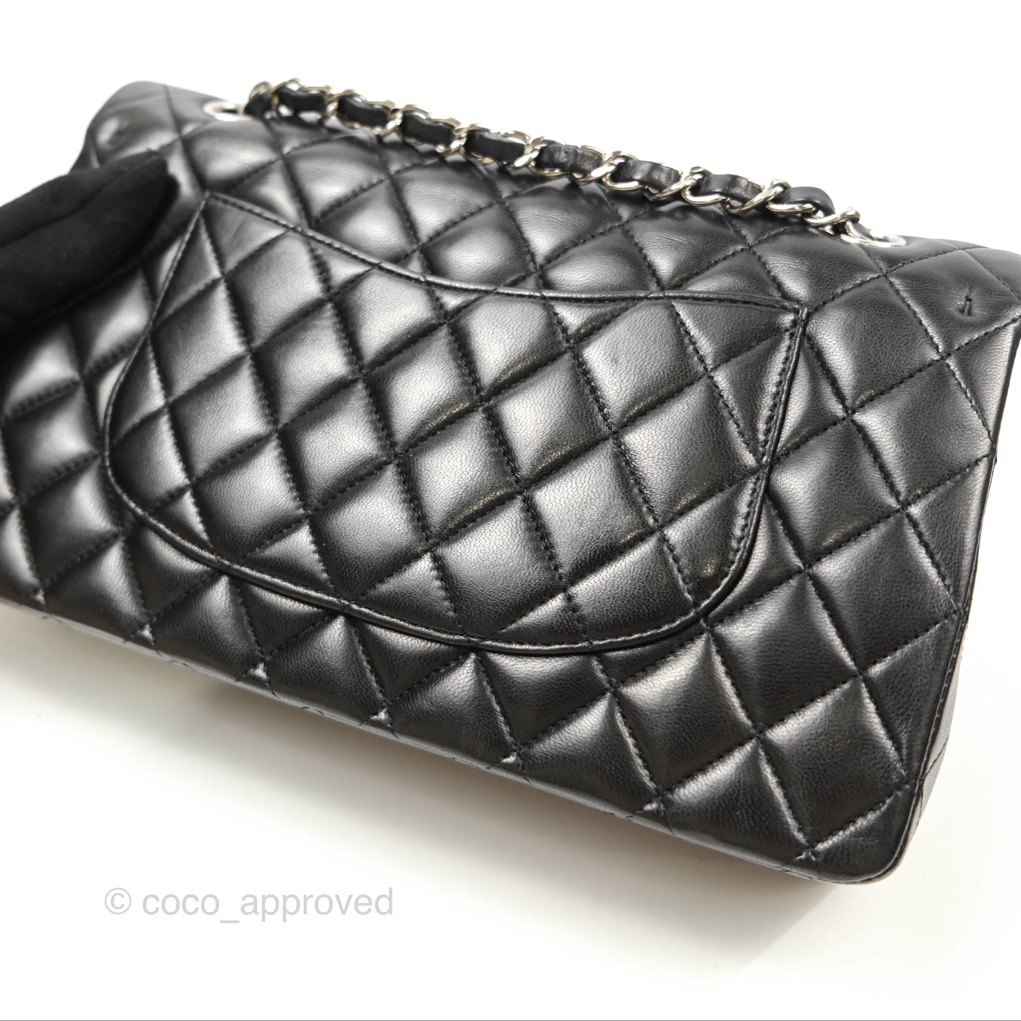 Chanel Classic M/L Medium Flap Quilted Black Lambskin Silver Hardware