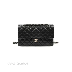 Chanel Classic M/L Medium Flap Quilted Black Lambskin Silver Hardware