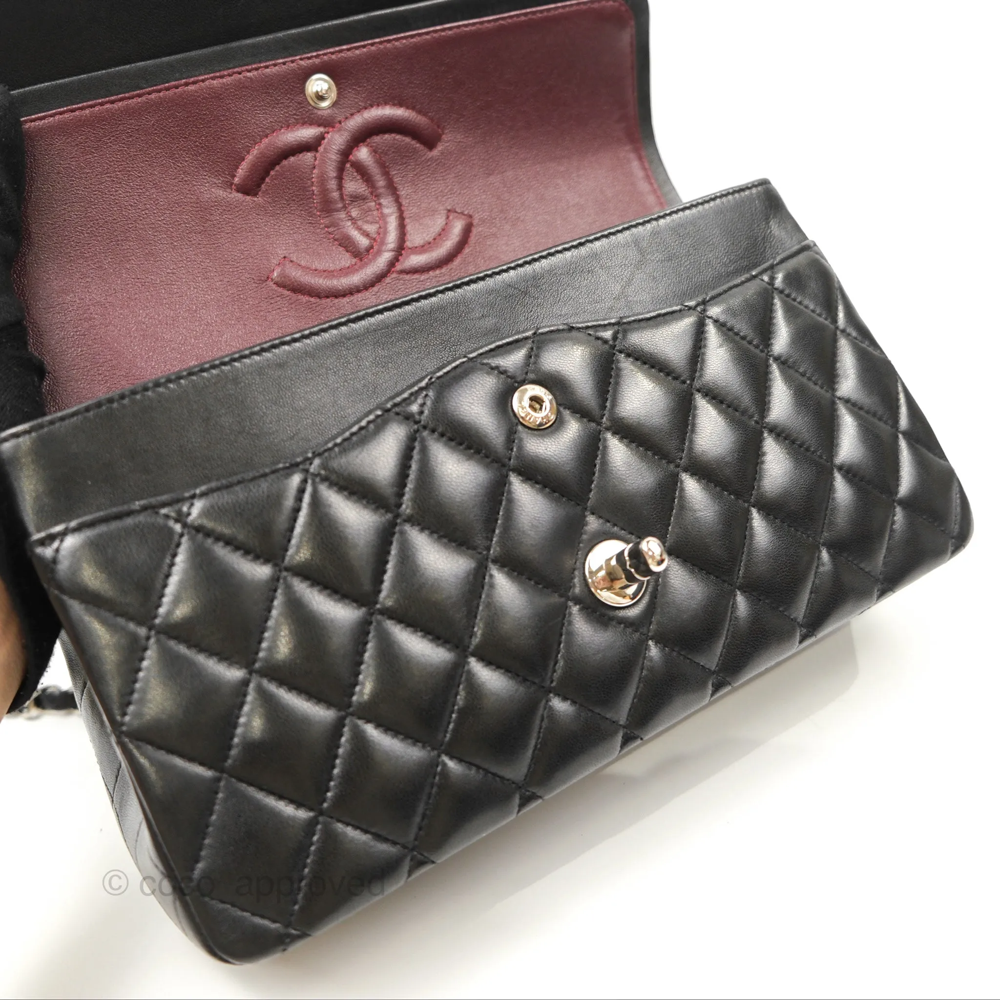 Chanel Classic M/L Medium Flap Quilted Black Lambskin Silver Hardware