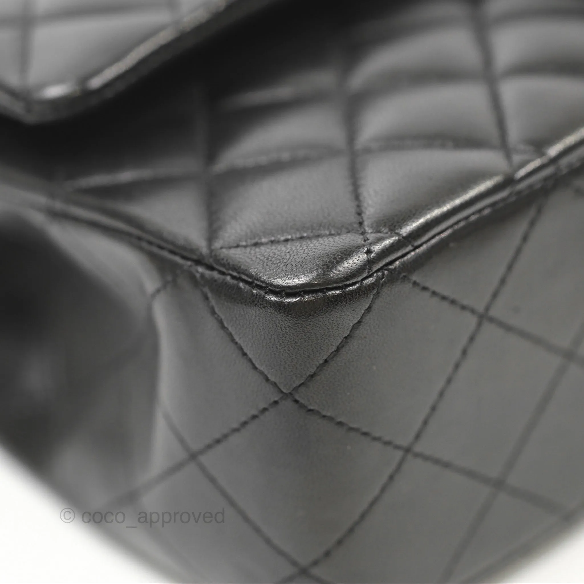 Chanel Classic M/L Medium Flap Quilted Black Lambskin Silver Hardware