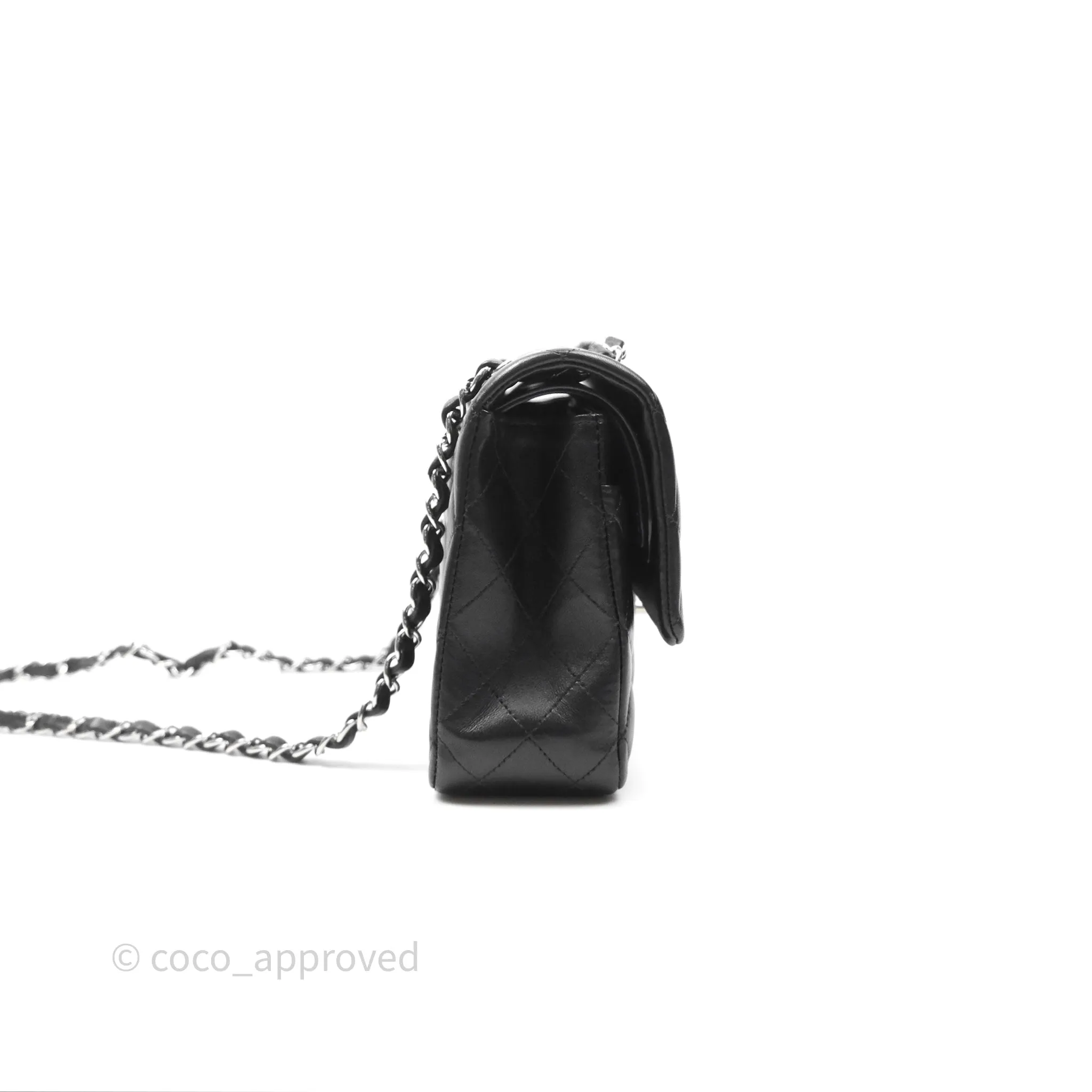 Chanel Classic M/L Medium Flap Quilted Black Lambskin Silver Hardware