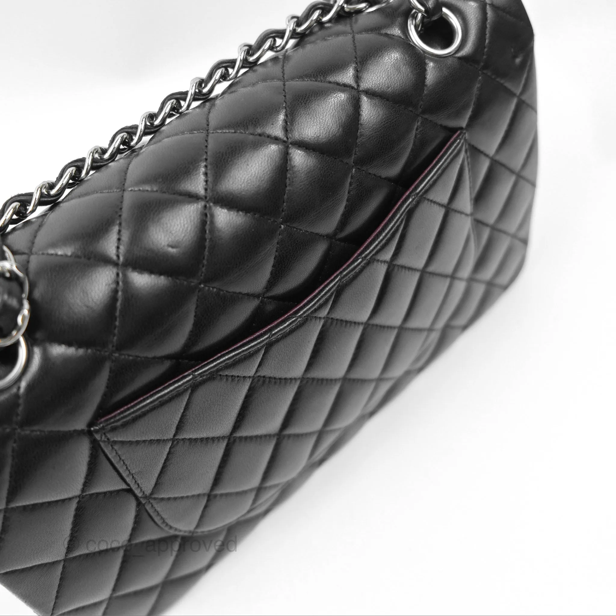Chanel Classic M/L Medium Flap Quilted Black Lambskin Silver Hardware