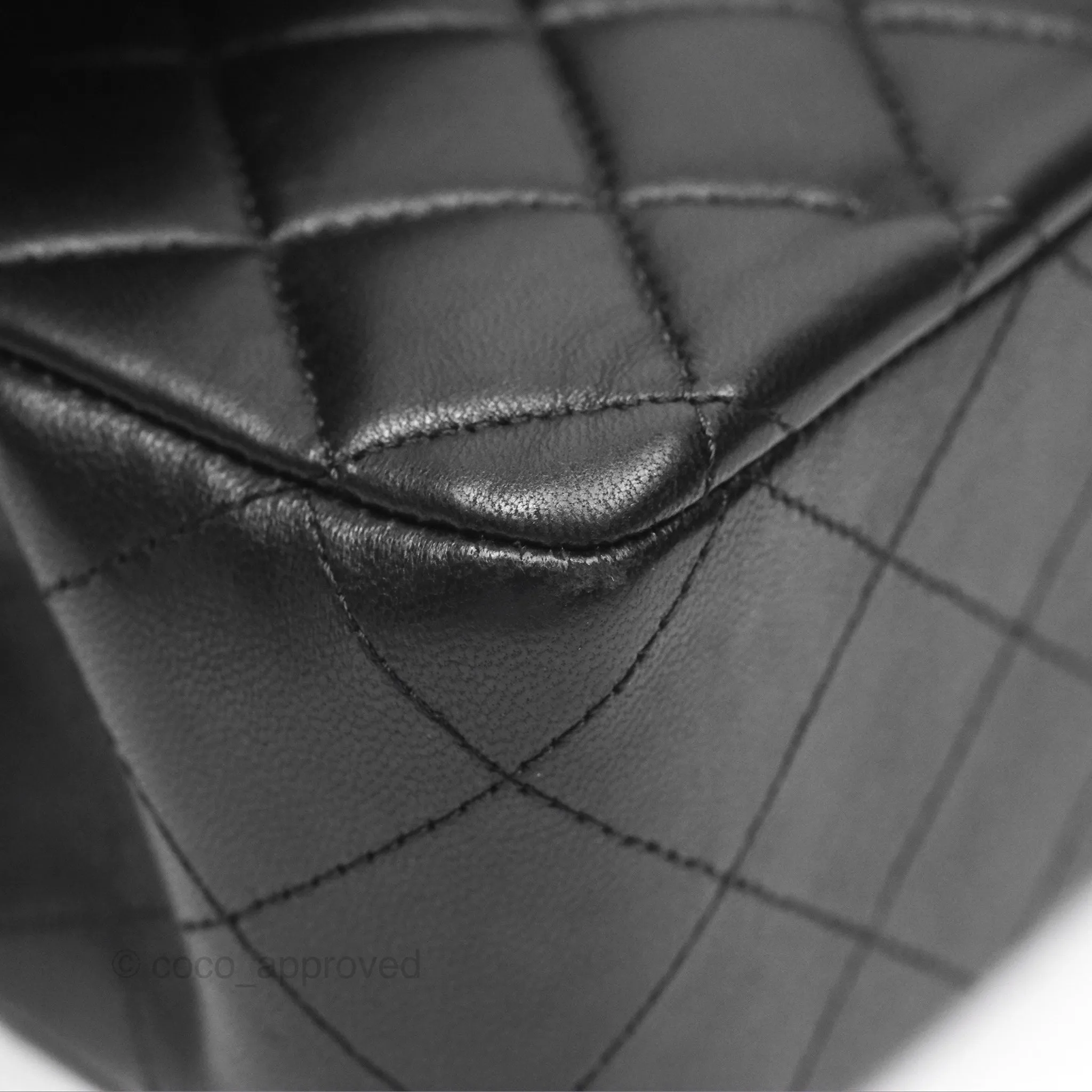 Chanel Classic M/L Medium Flap Quilted Black Lambskin Silver Hardware