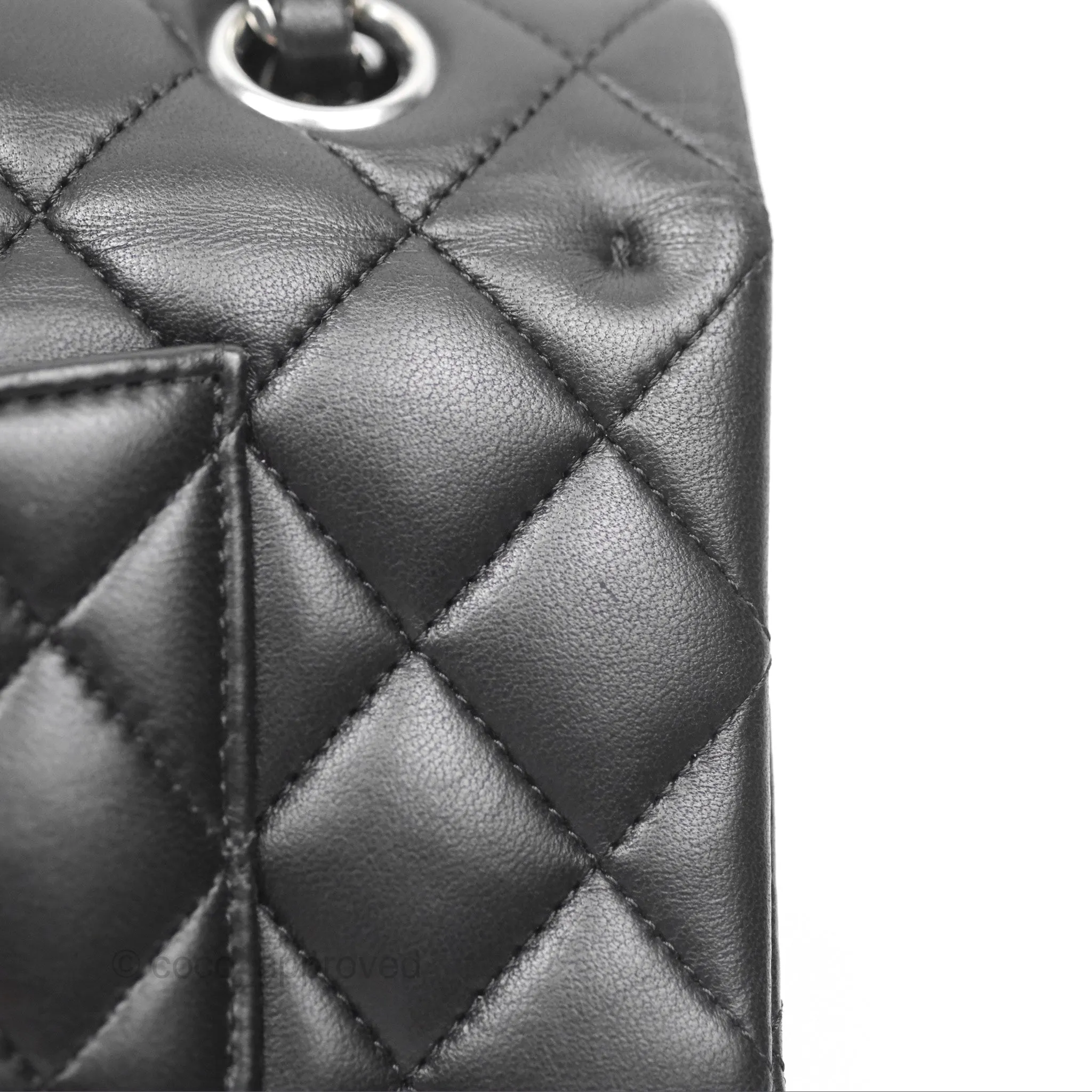 Chanel Classic M/L Medium Flap Quilted Black Lambskin Silver Hardware