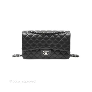 Chanel Classic M/L Medium Flap Quilted Black Lambskin Silver Hardware