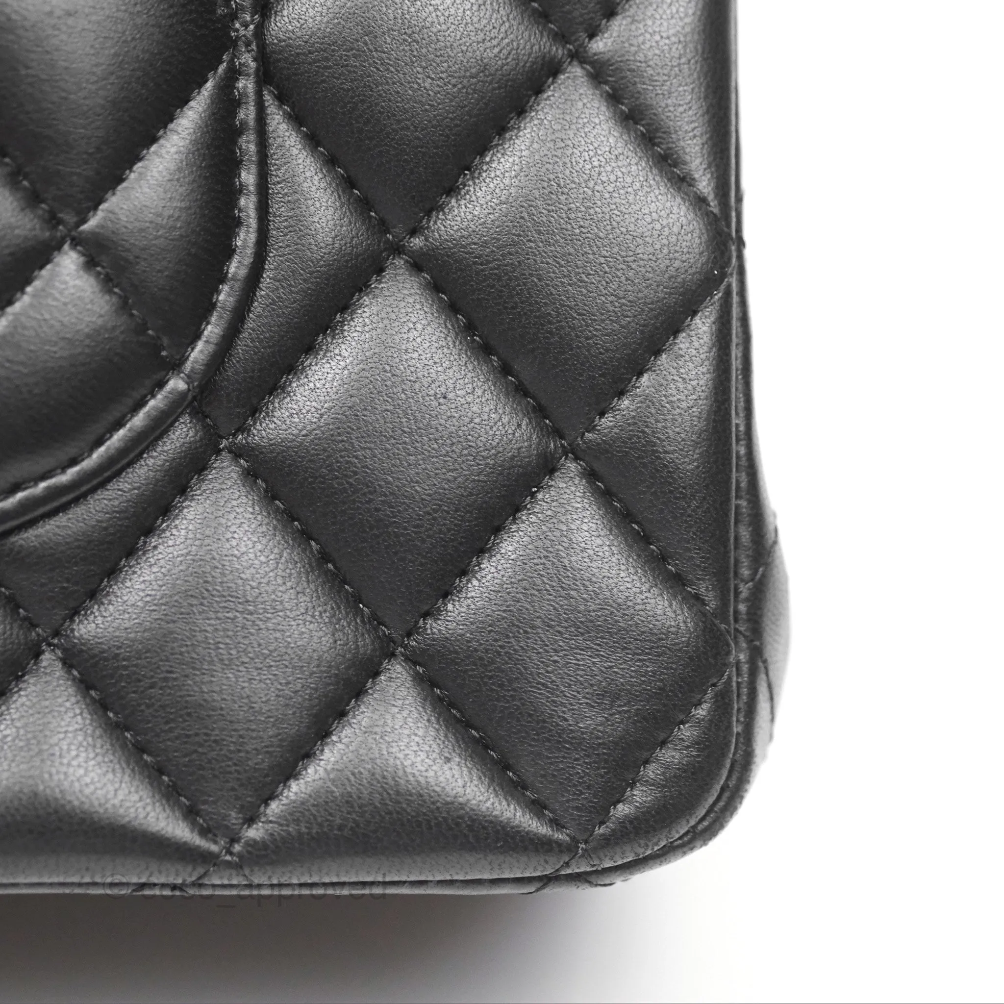 Chanel Classic M/L Medium Flap Quilted Black Lambskin Silver Hardware