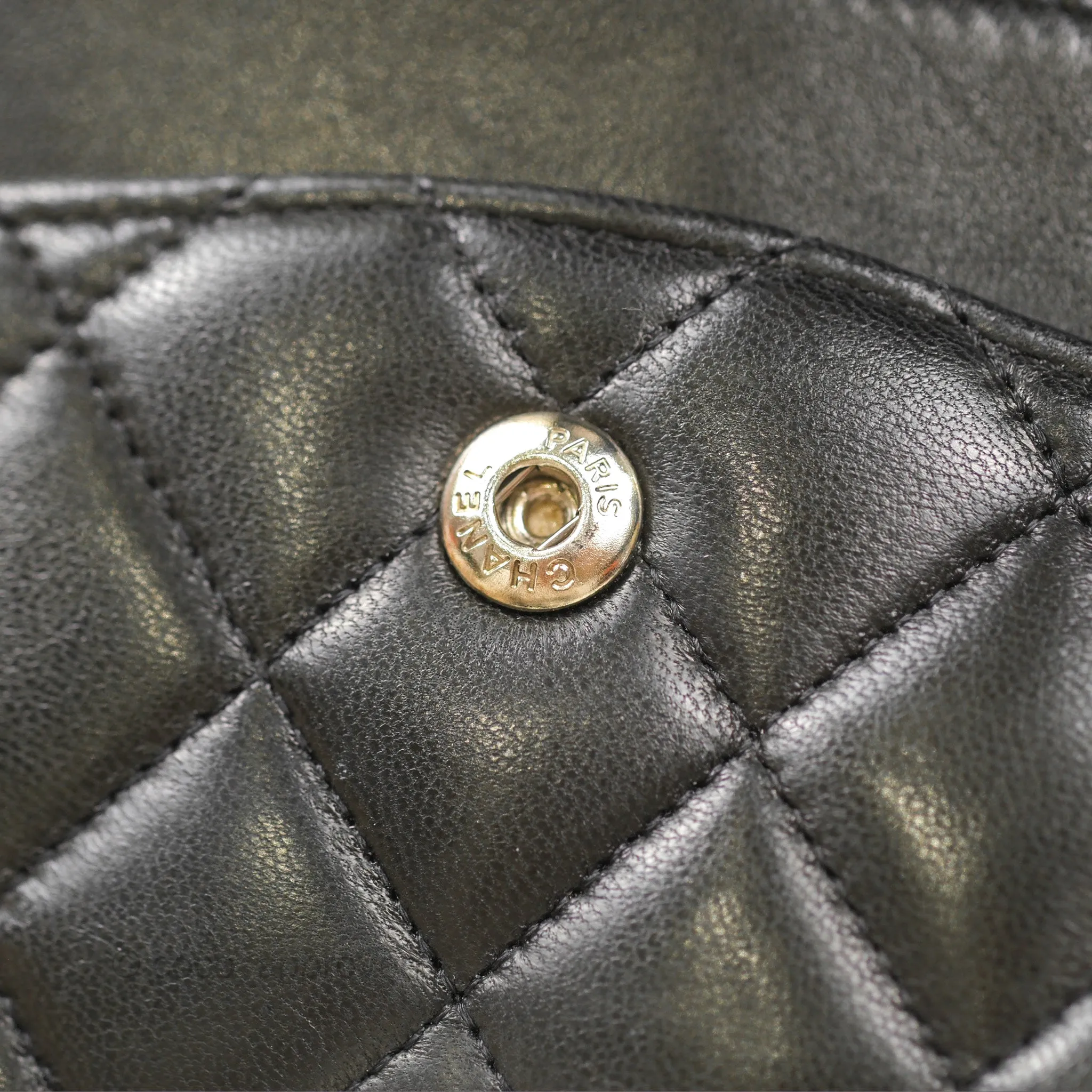 Chanel Classic M/L Medium Flap Quilted Black Lambskin Silver Hardware