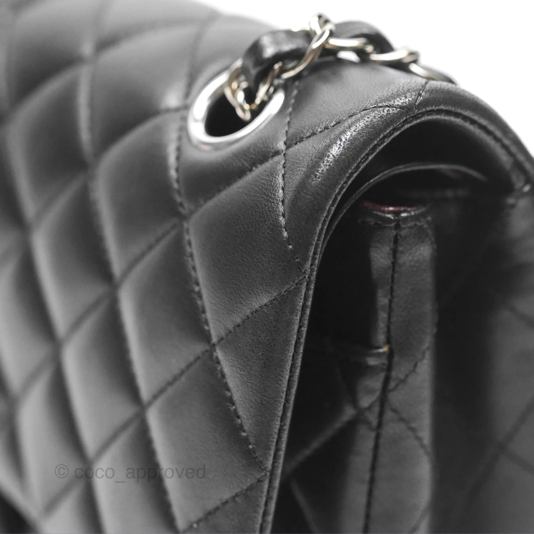 Chanel Classic M/L Medium Flap Quilted Black Lambskin Silver Hardware