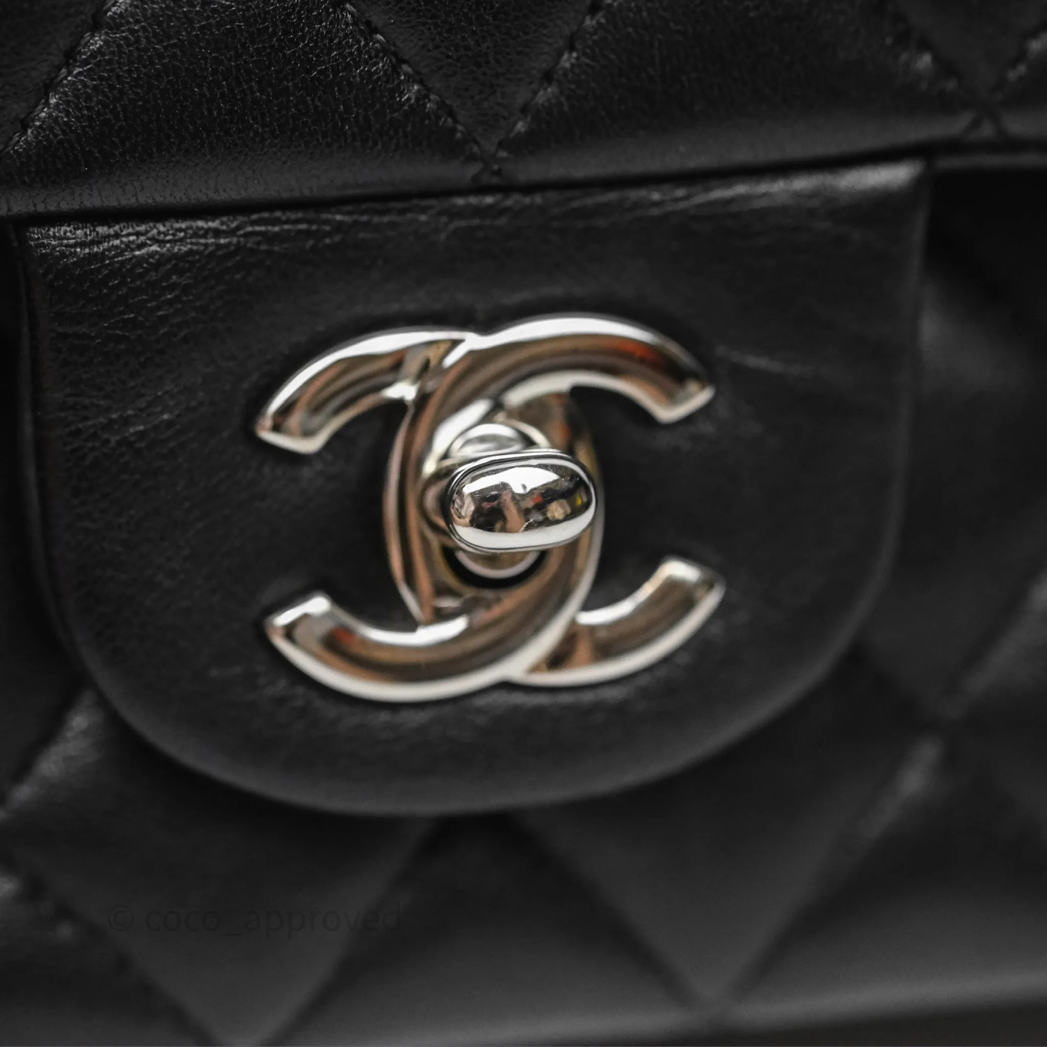 Chanel Classic M/L Medium Flap Quilted Black Lambskin Silver Hardware