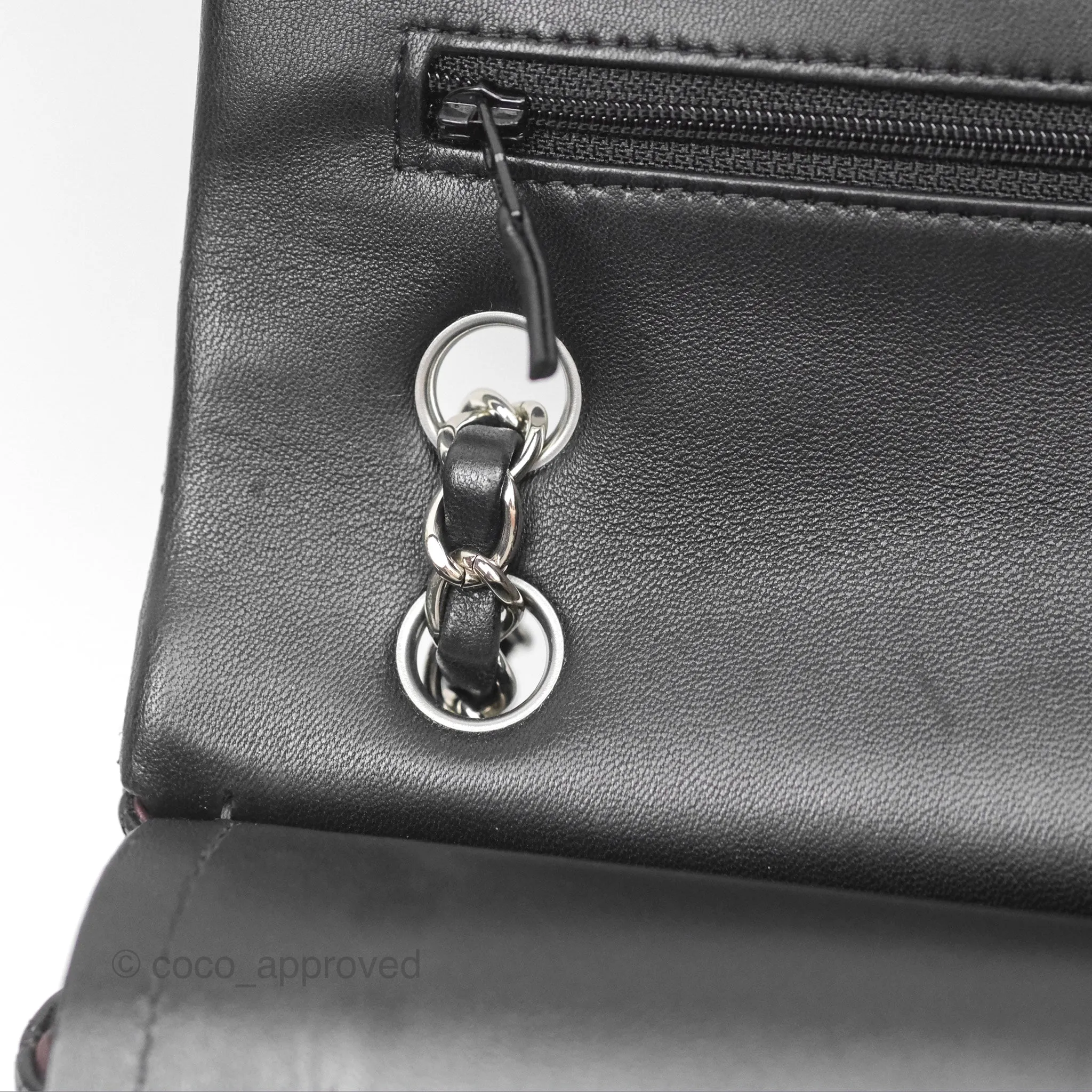 Chanel Classic M/L Medium Flap Quilted Black Lambskin Silver Hardware