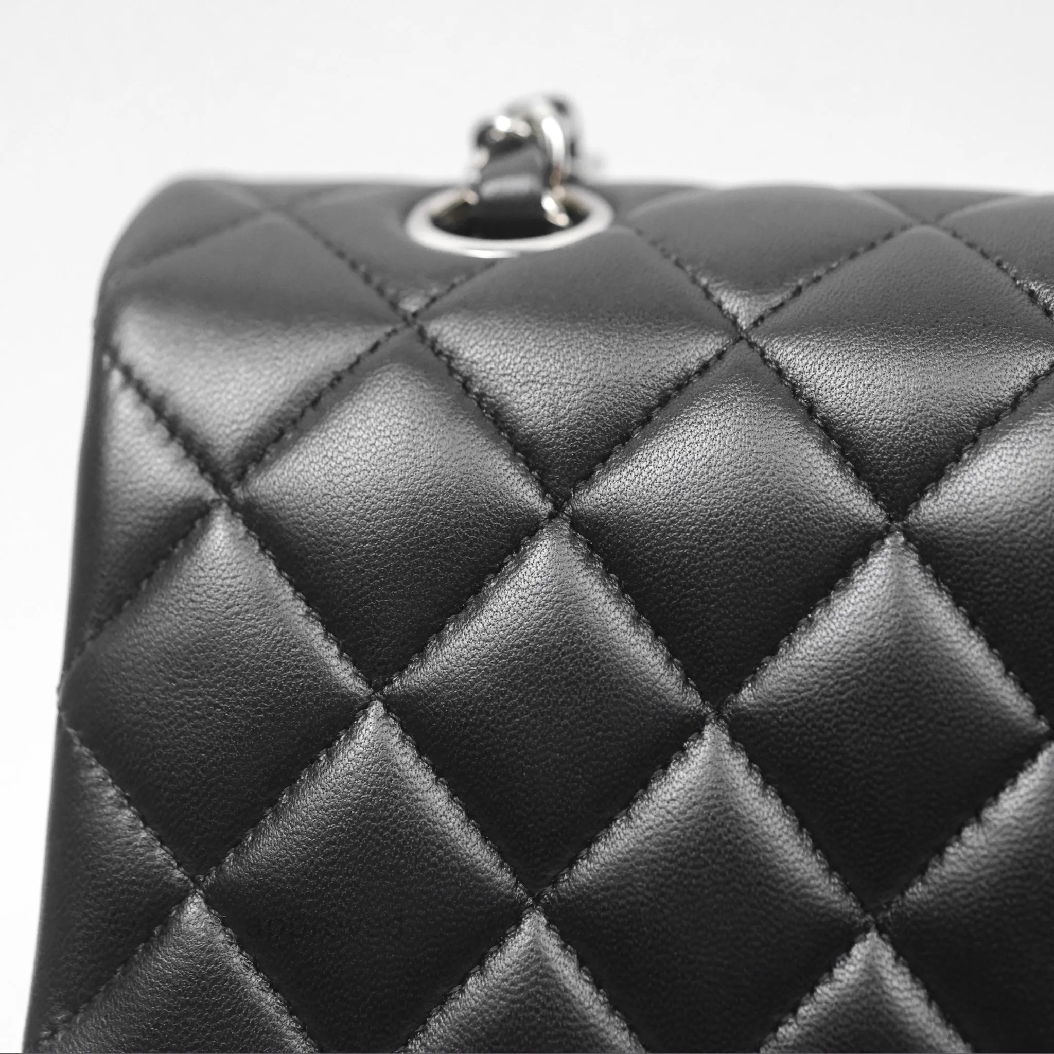 Chanel Classic M/L Medium Flap Quilted Black Lambskin Silver Hardware
