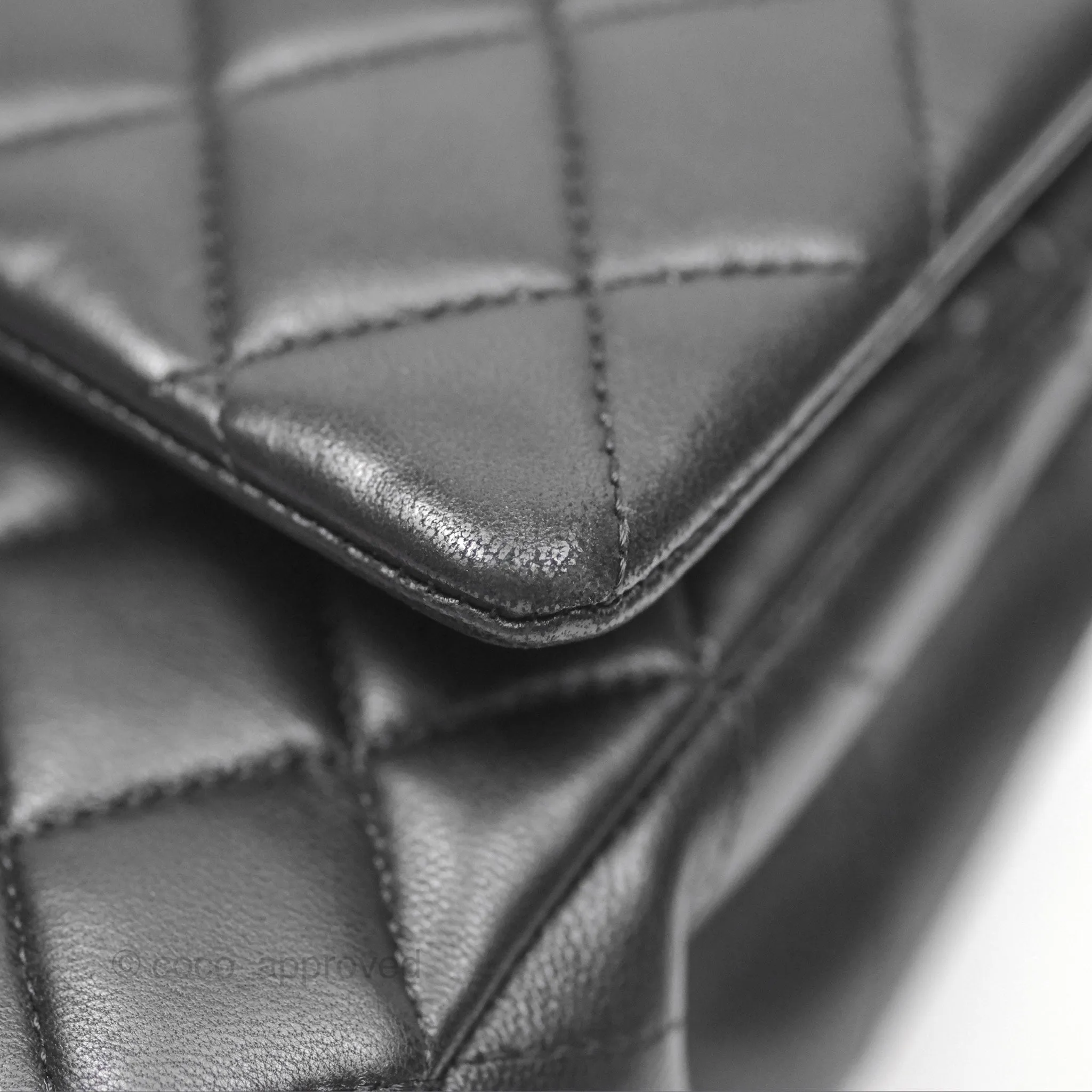 Chanel Classic M/L Medium Flap Quilted Black Lambskin Silver Hardware