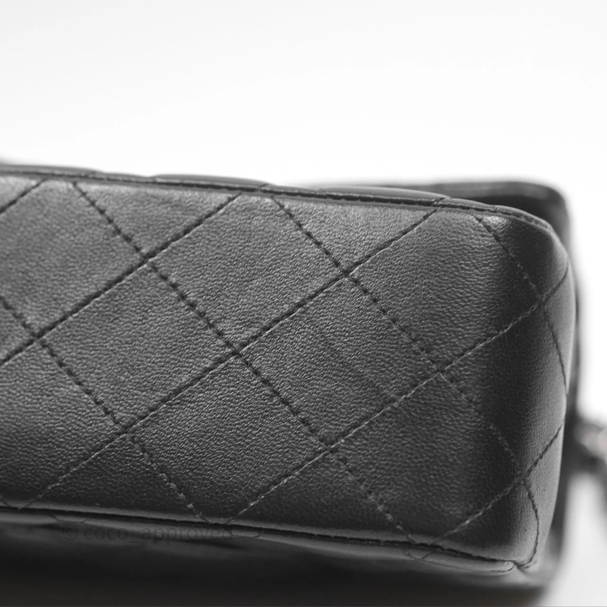 Chanel Classic M/L Medium Flap Quilted Black Lambskin Silver Hardware