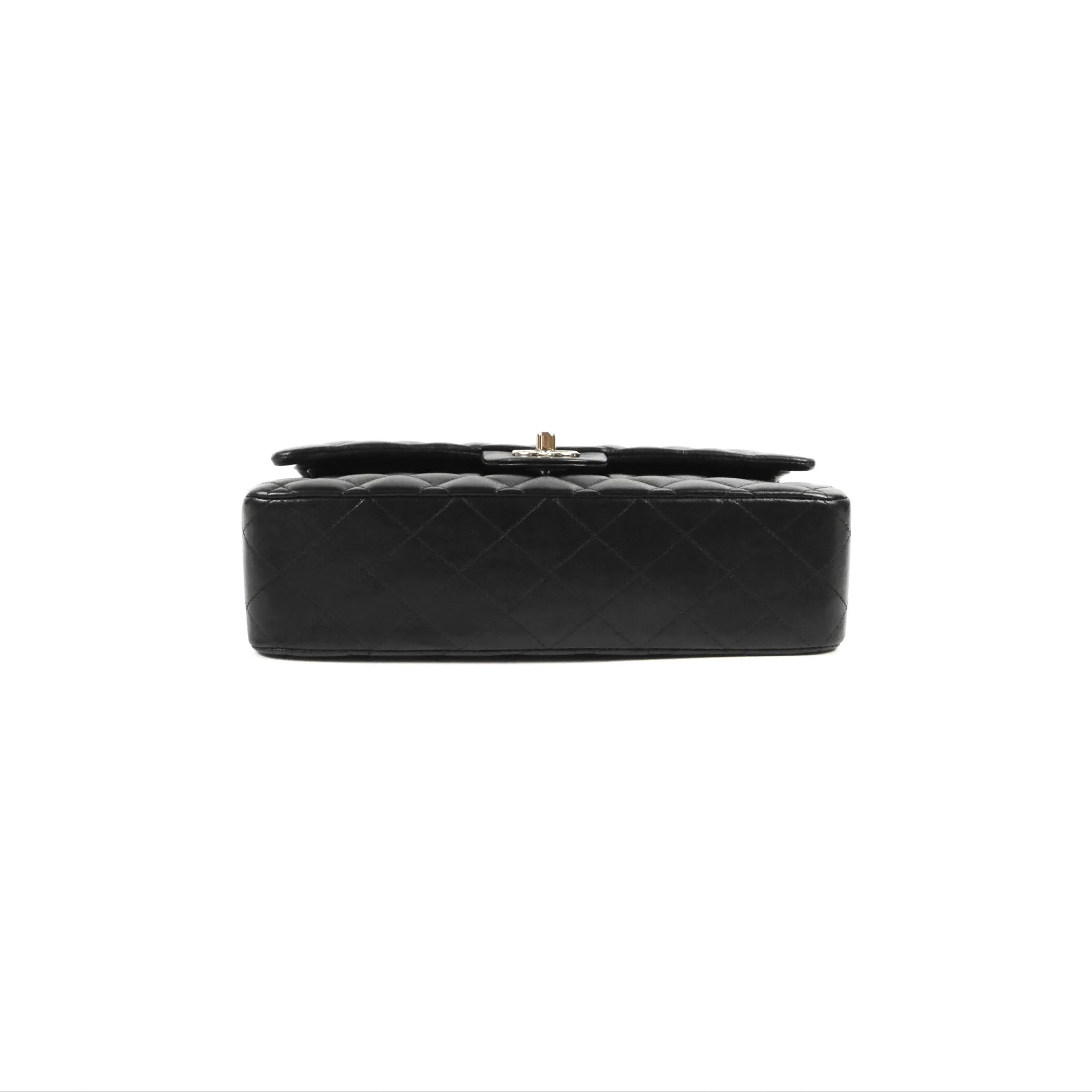 Chanel Classic M/L Medium Flap Quilted Black Lambskin Silver Hardware