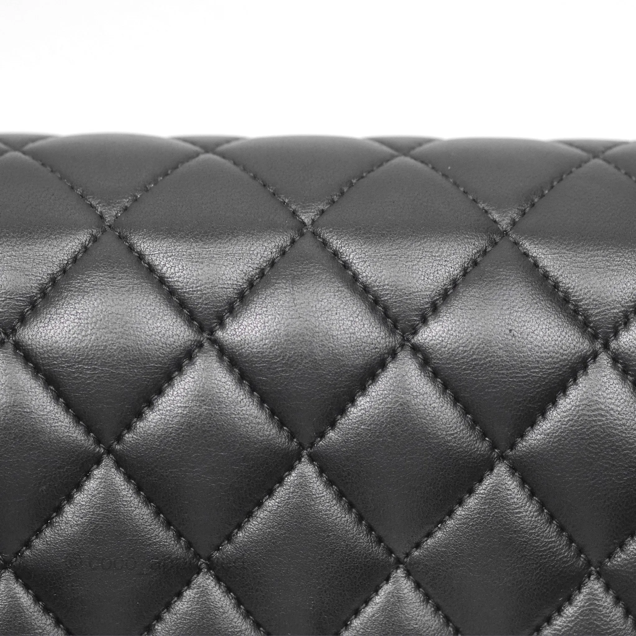 Chanel Classic M/L Medium Flap Quilted Black Lambskin Silver Hardware