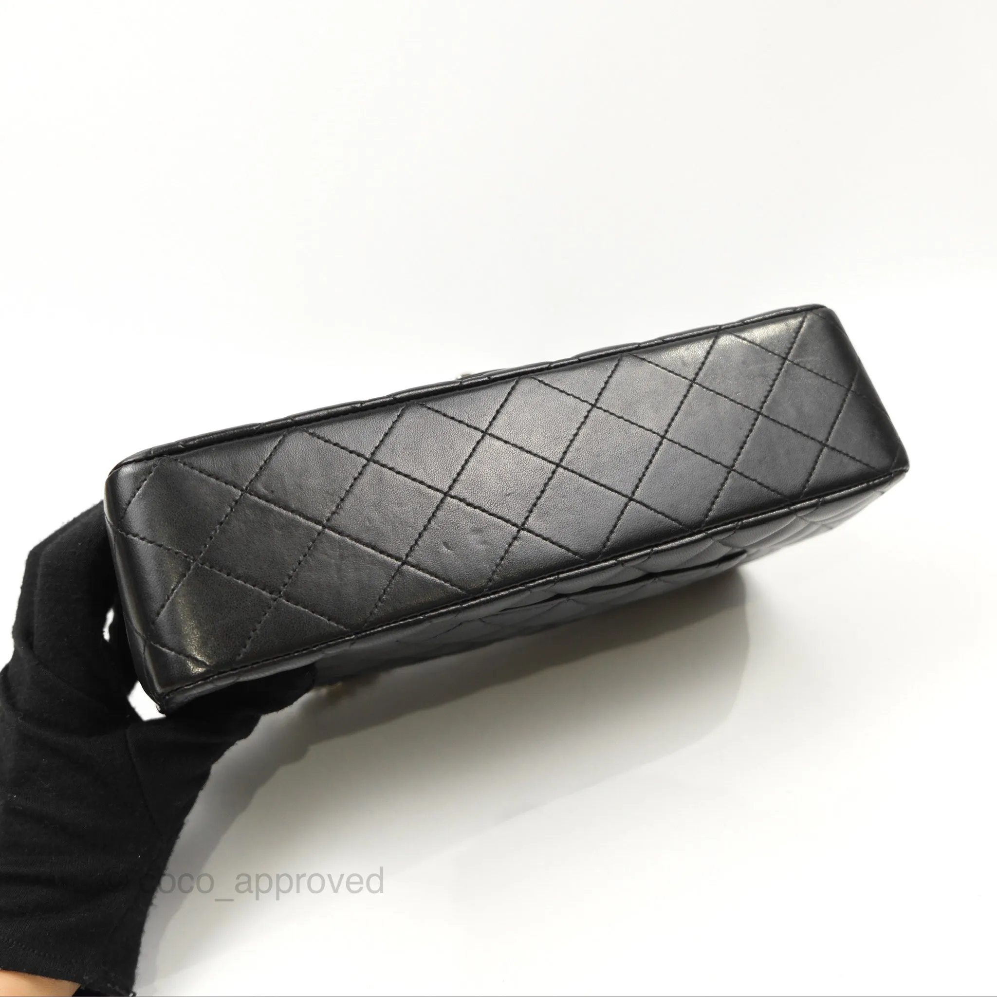 Chanel Classic M/L Medium Flap Quilted Black Lambskin Silver Hardware