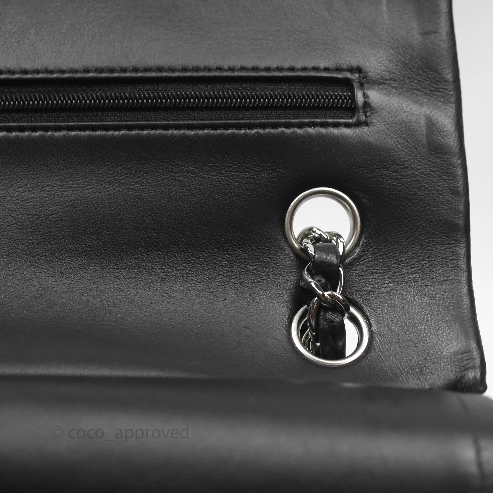 Chanel Classic M/L Medium Flap Quilted Black Lambskin Silver Hardware
