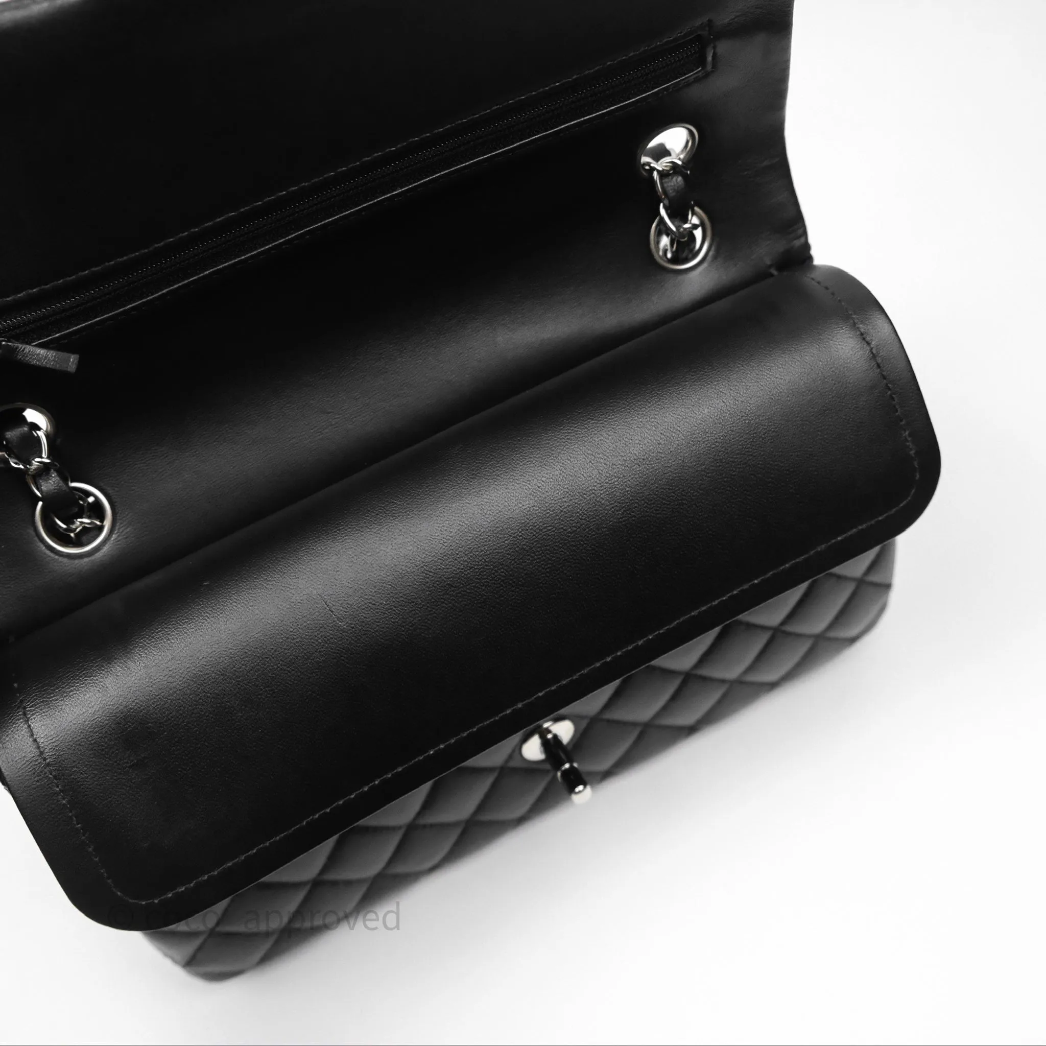 Chanel Classic M/L Medium Flap Quilted Black Lambskin Silver Hardware