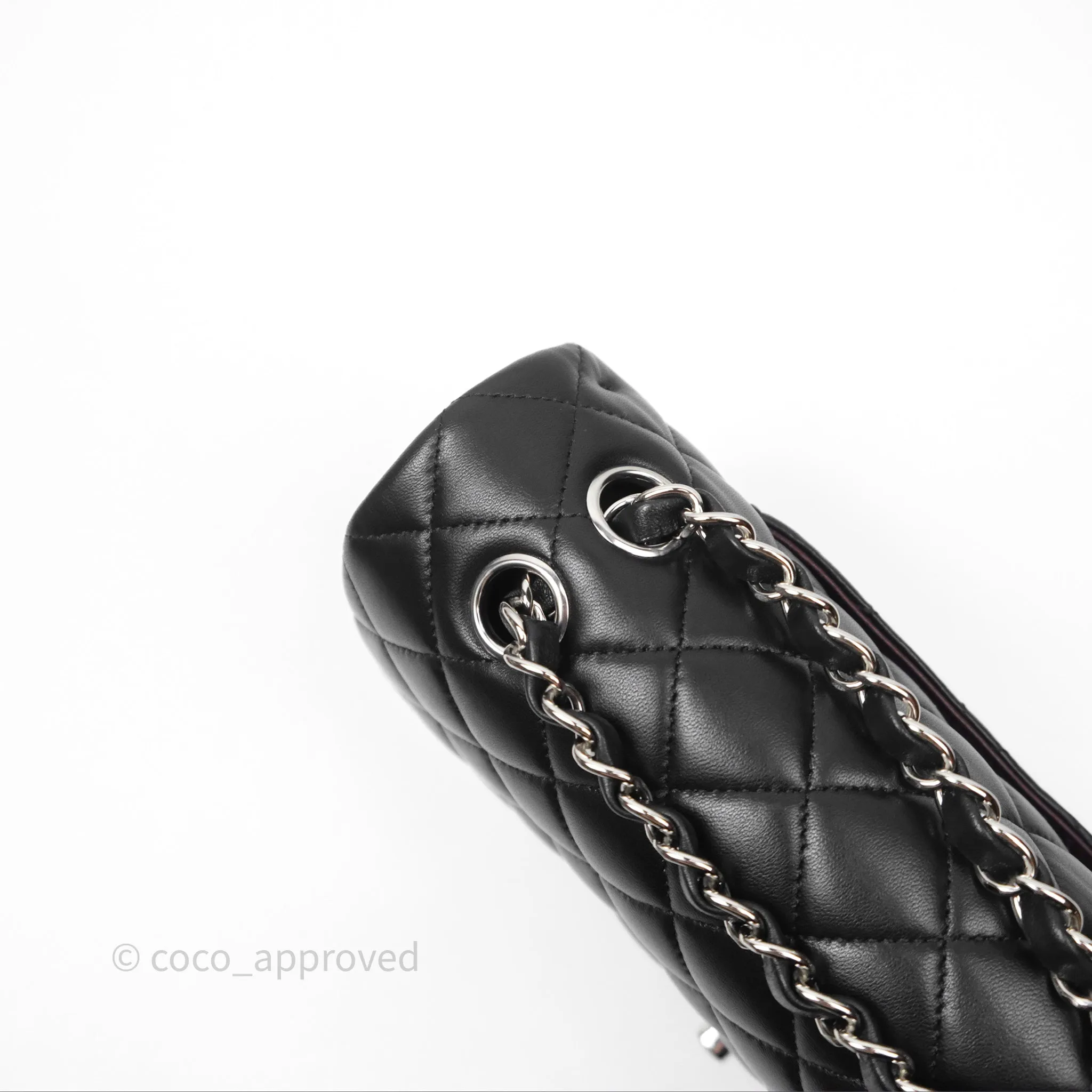 Chanel Classic M/L Medium Flap Quilted Black Lambskin Silver Hardware