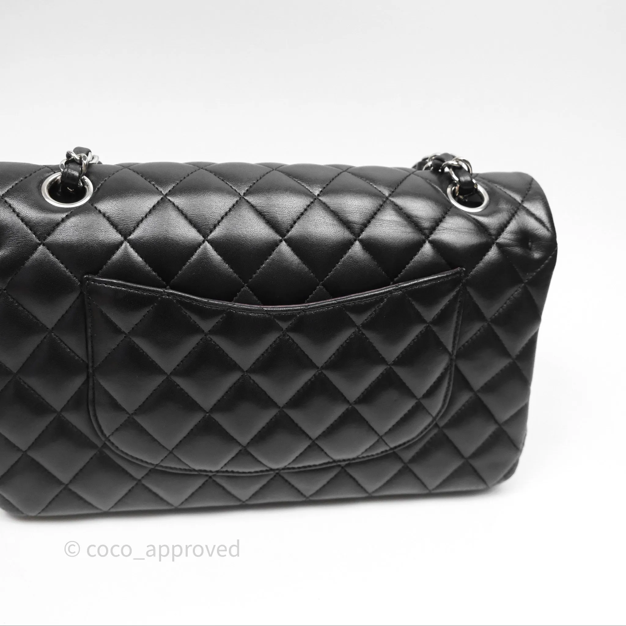 Chanel Classic M/L Medium Flap Quilted Black Lambskin Silver Hardware
