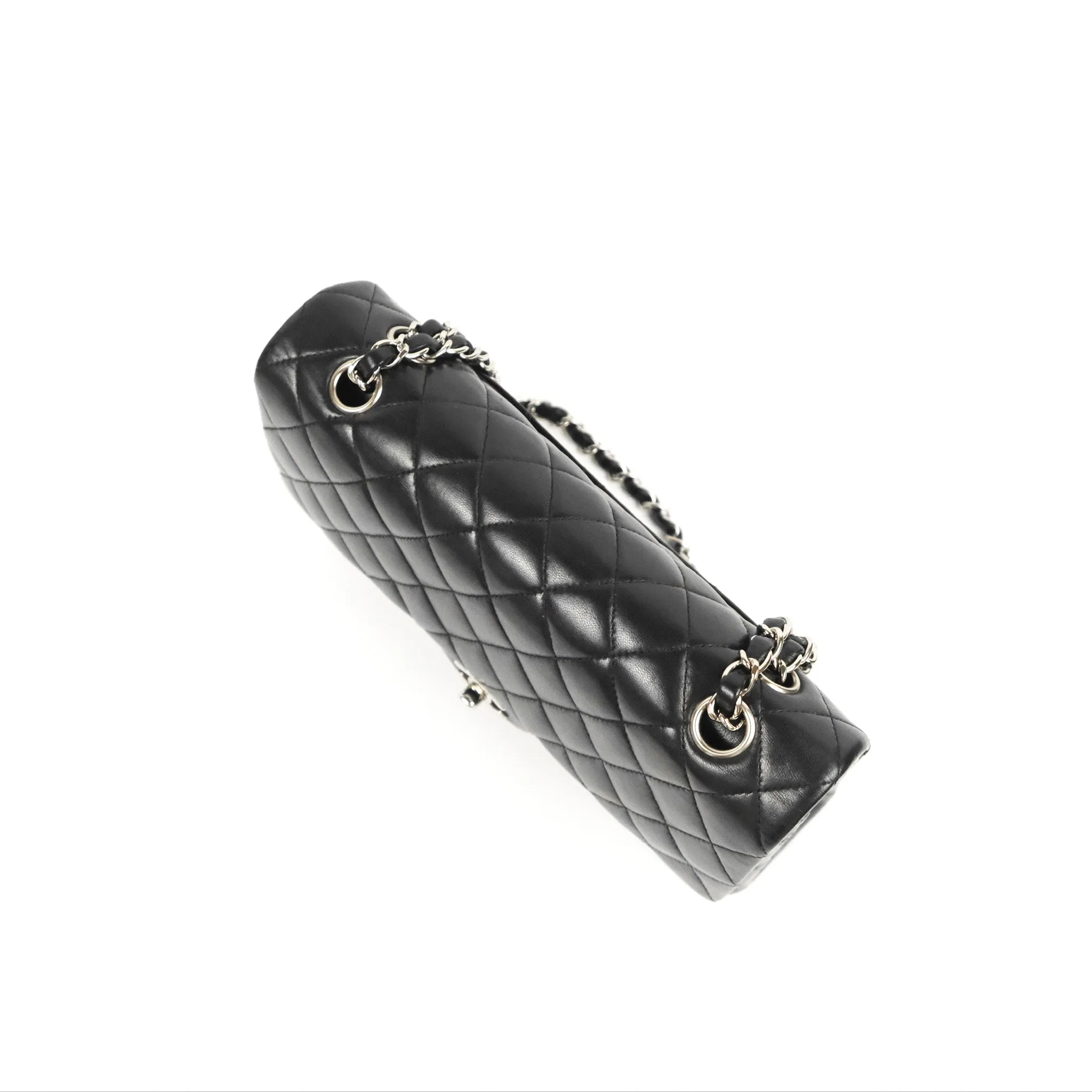 Chanel Classic M/L Medium Flap Quilted Black Lambskin Silver Hardware