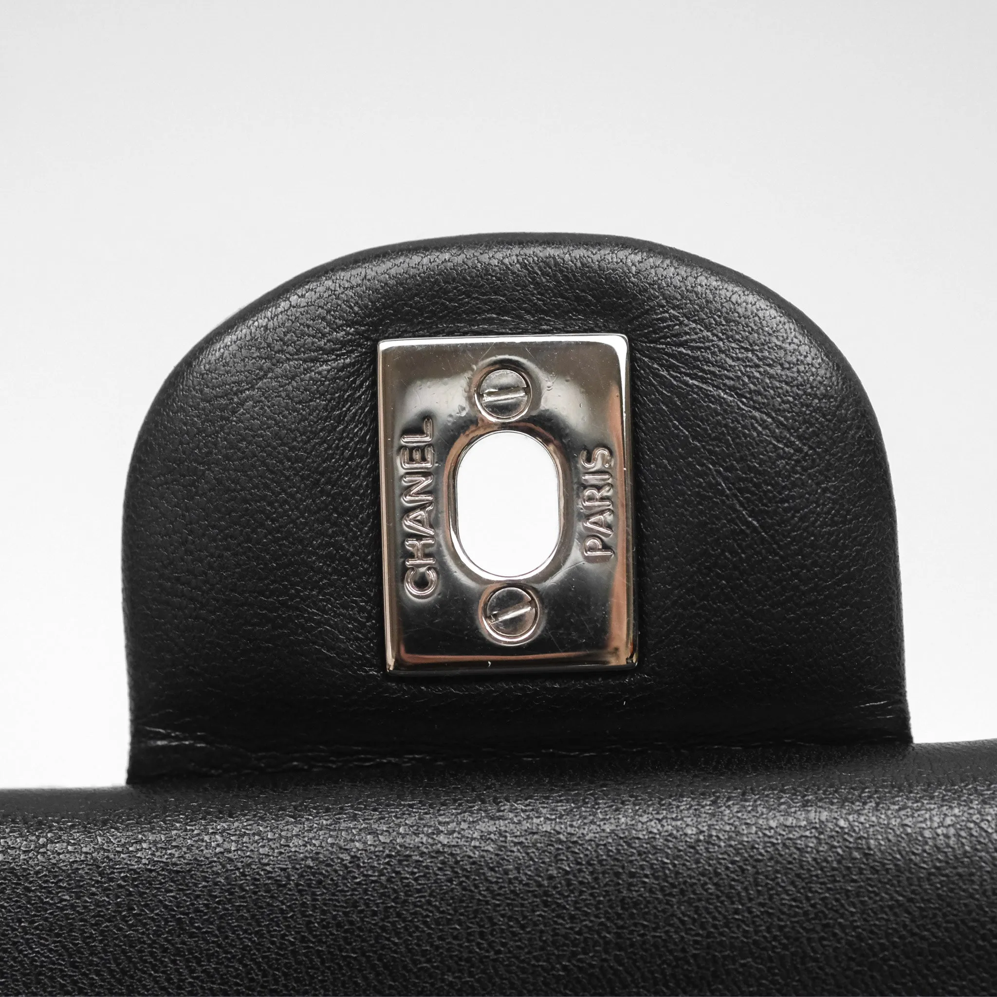 Chanel Classic M/L Medium Flap Quilted Black Lambskin Silver Hardware