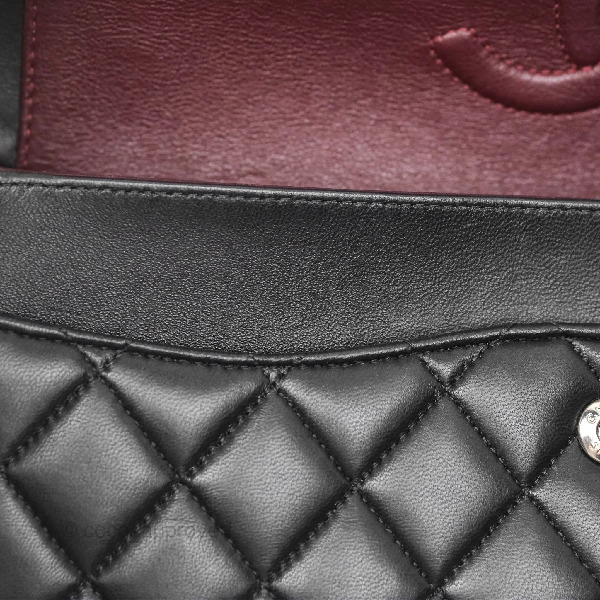 Chanel Classic M/L Medium Flap Quilted Black Lambskin Silver Hardware