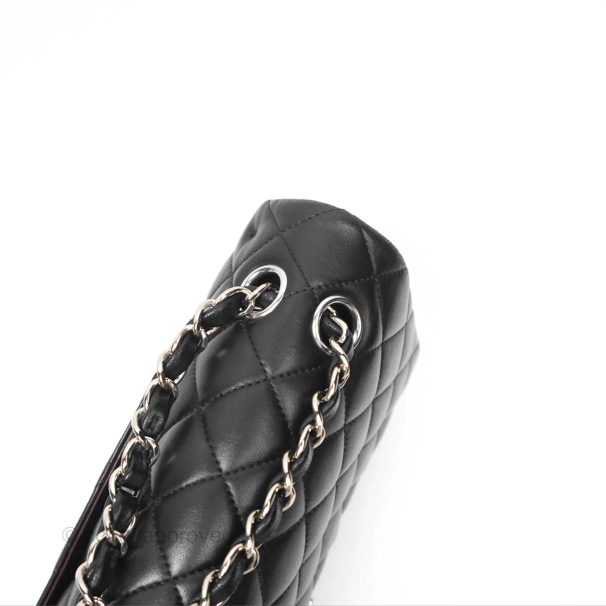 Chanel Classic M/L Medium Flap Quilted Black Lambskin Silver Hardware