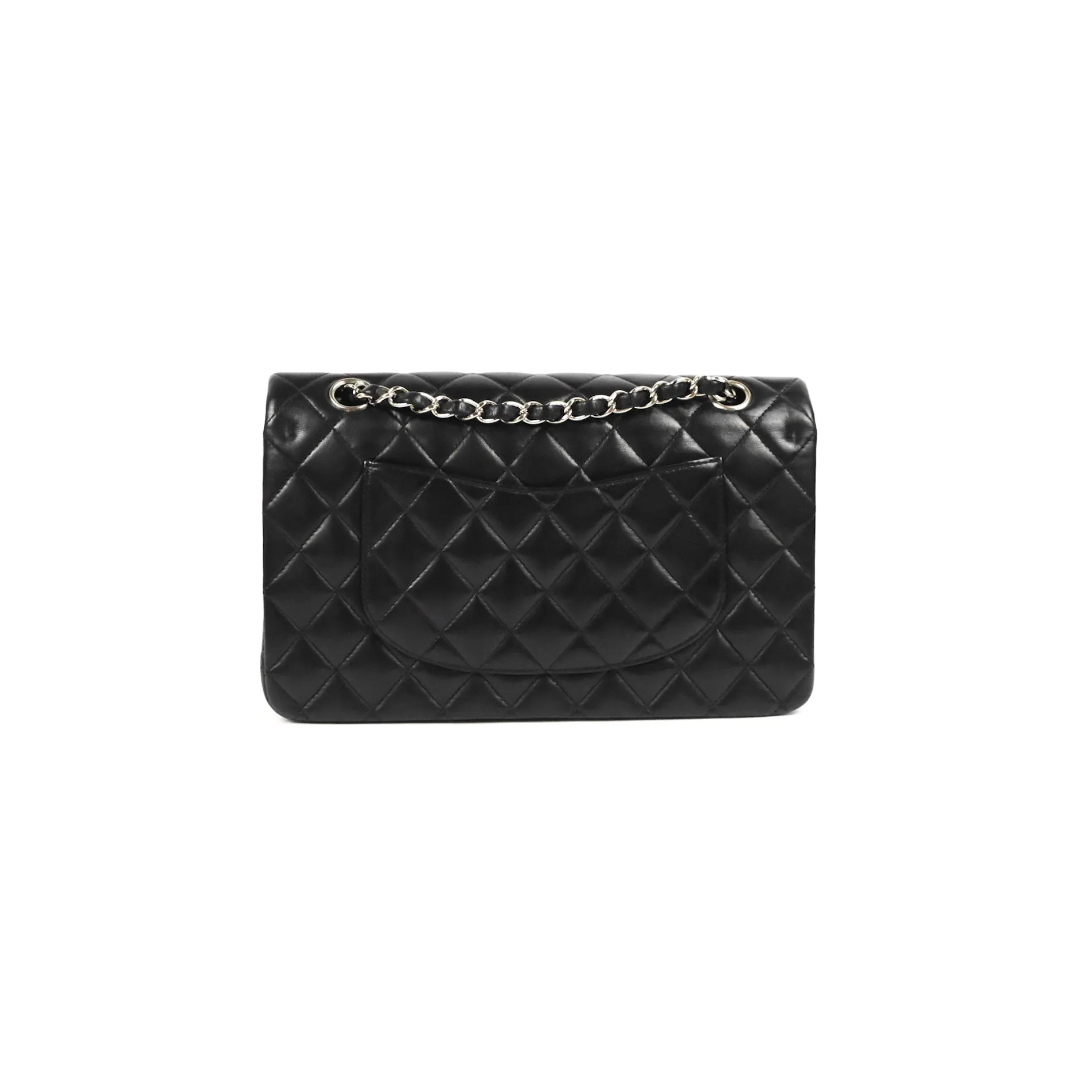 Chanel Classic M/L Medium Flap Quilted Black Lambskin Silver Hardware