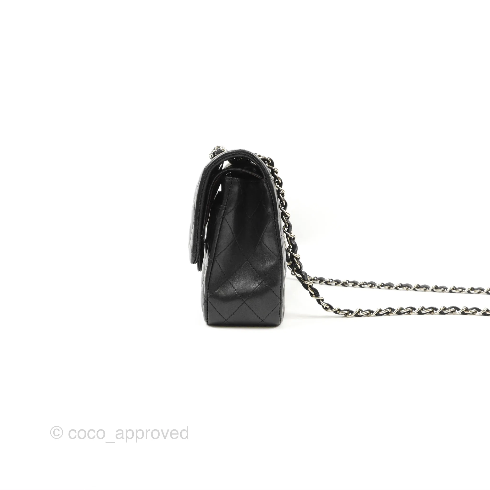 Chanel Classic M/L Medium Flap Quilted Black Lambskin Silver Hardware