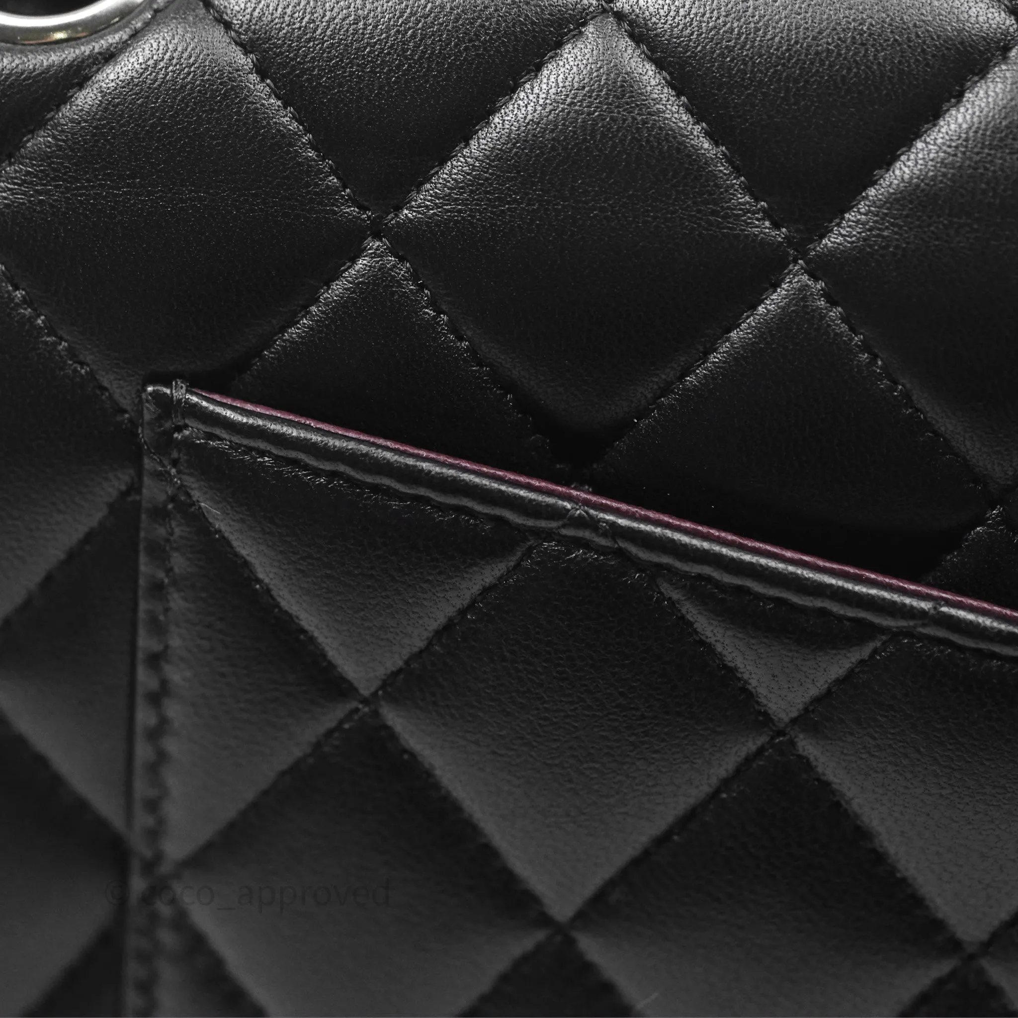 Chanel Classic M/L Medium Flap Quilted Black Lambskin Silver Hardware