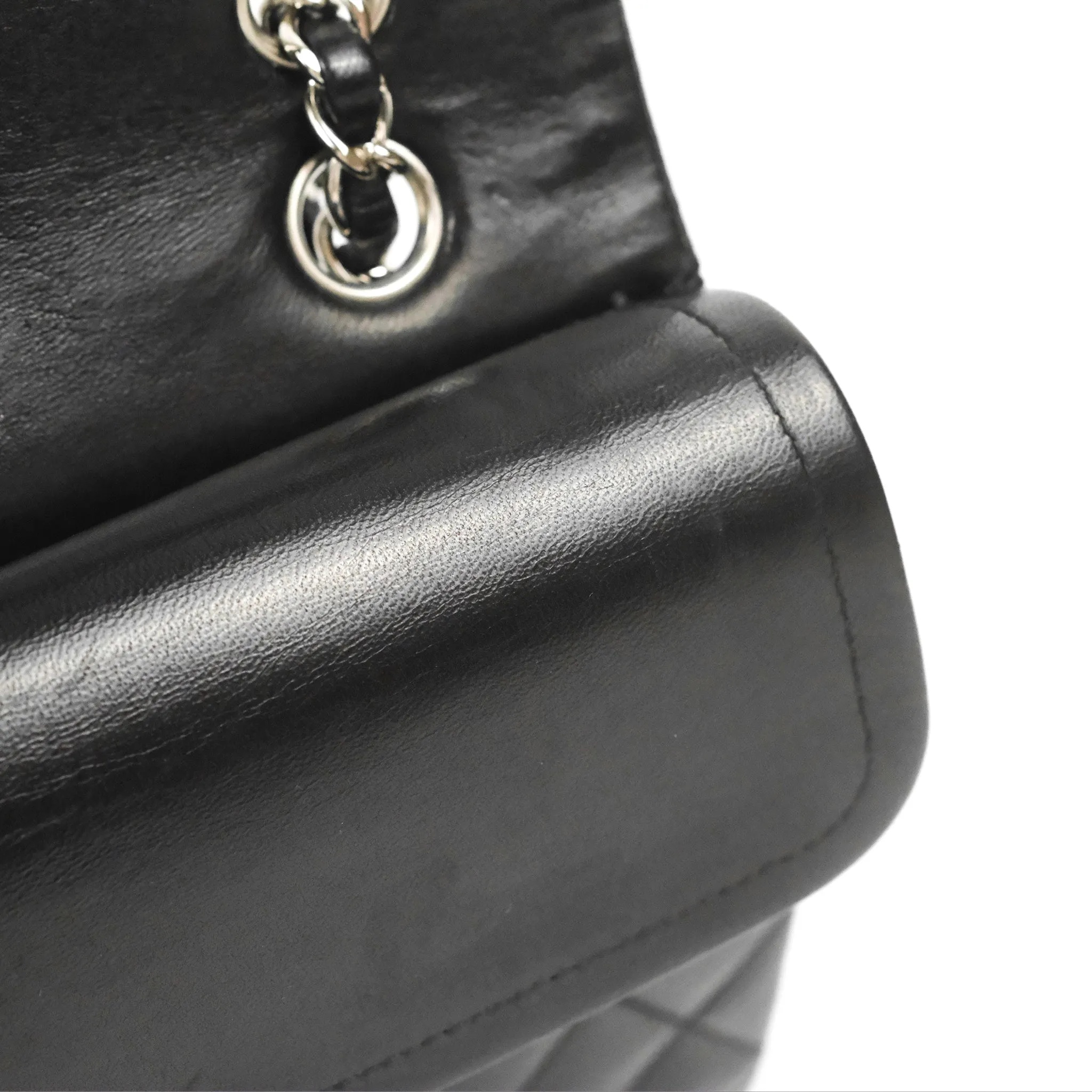 Chanel Classic M/L Medium Flap Quilted Black Lambskin Silver Hardware