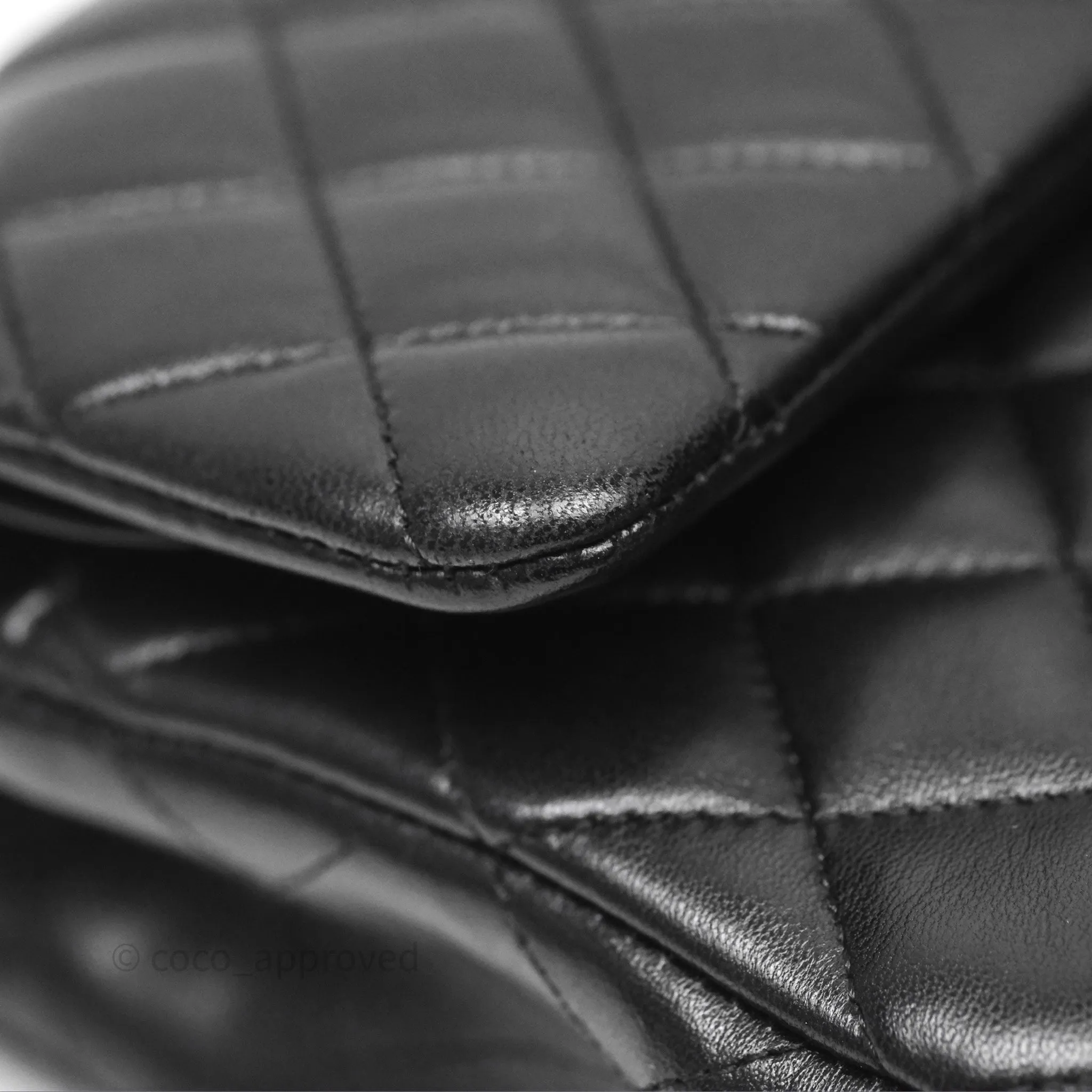 Chanel Classic M/L Medium Flap Quilted Black Lambskin Silver Hardware