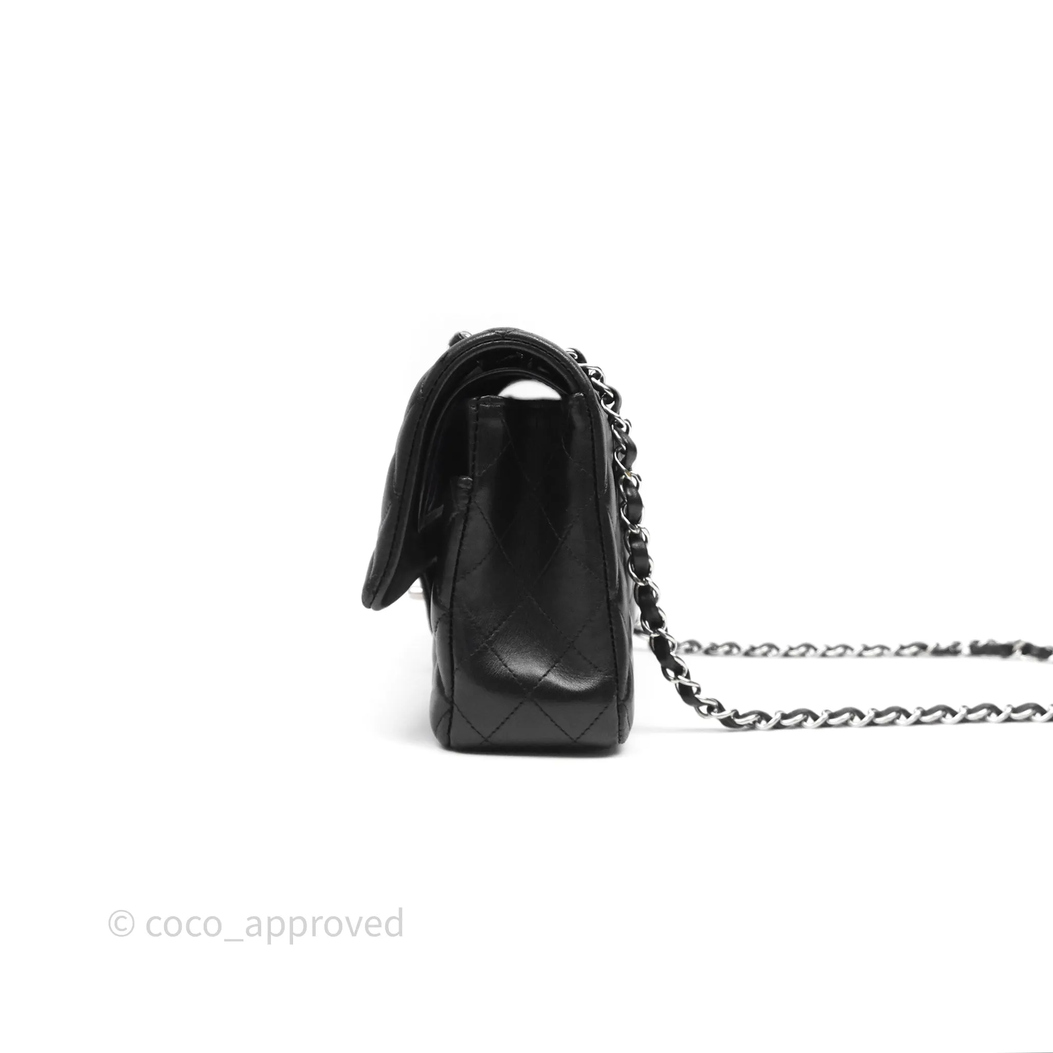 Chanel Classic M/L Medium Flap Quilted Black Lambskin Silver Hardware
