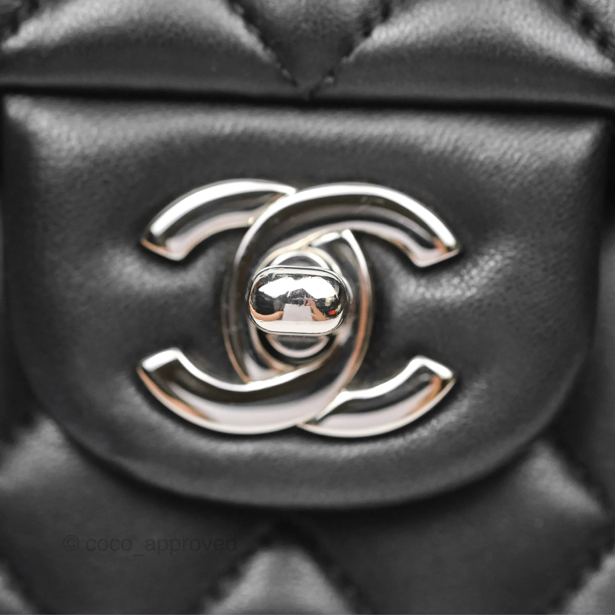 Chanel Classic M/L Medium Flap Quilted Black Lambskin Silver Hardware