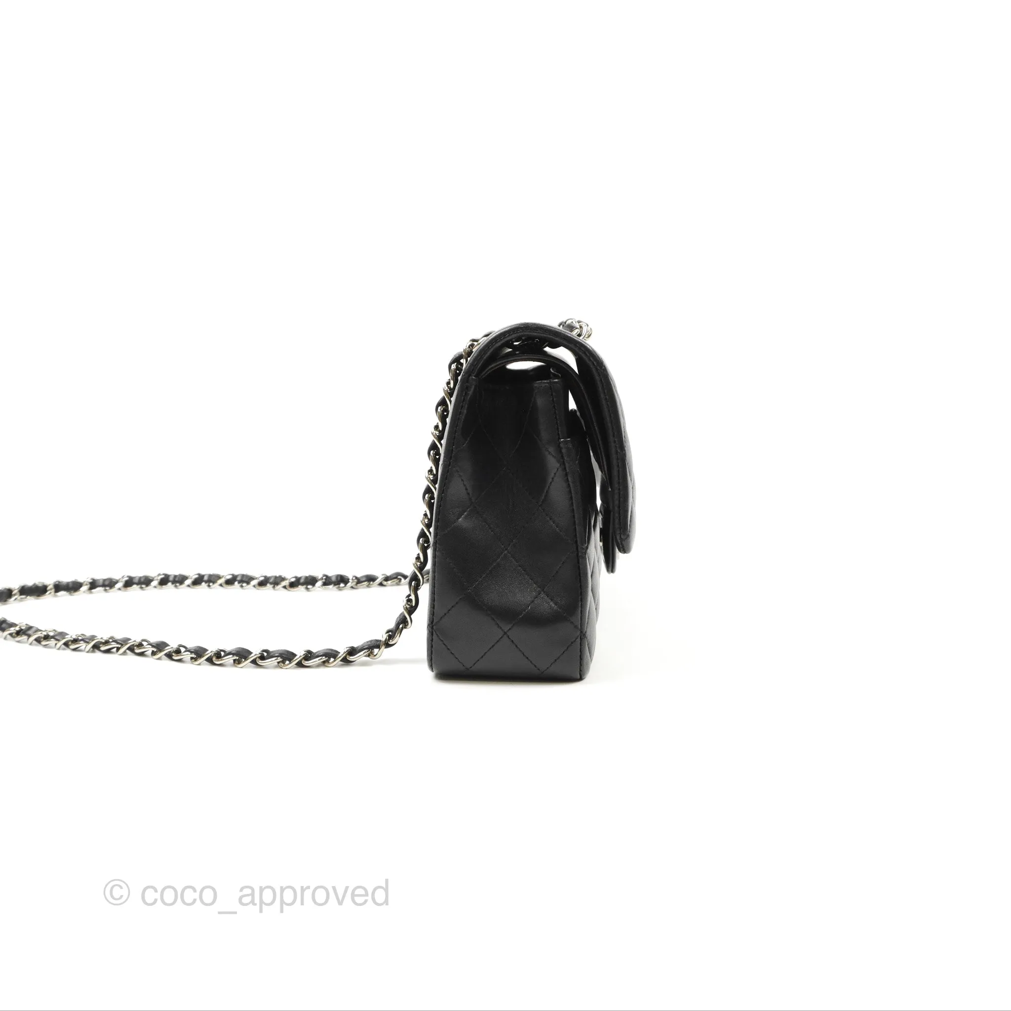 Chanel Classic M/L Medium Flap Quilted Black Lambskin Silver Hardware