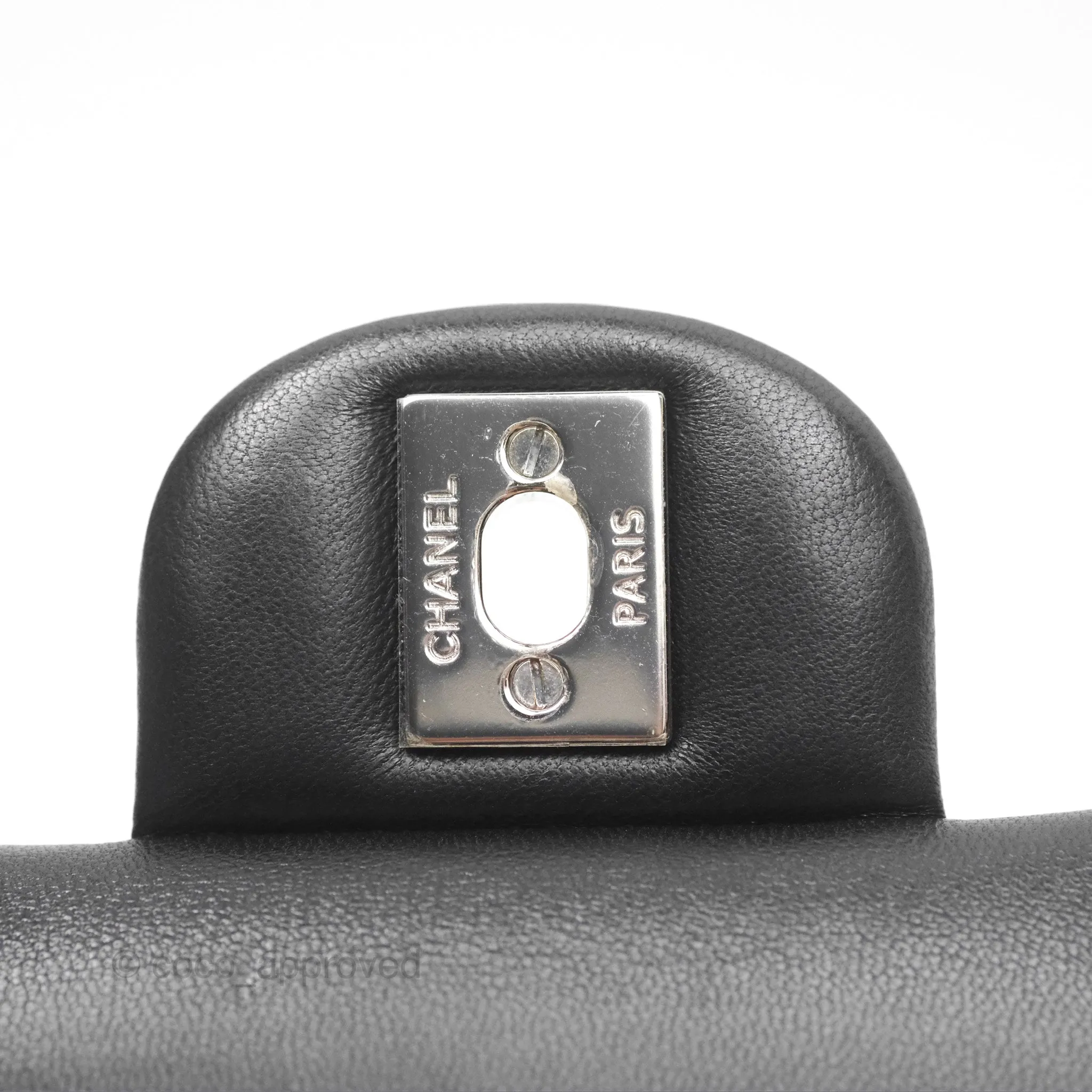 Chanel Classic M/L Medium Flap Quilted Black Lambskin Silver Hardware