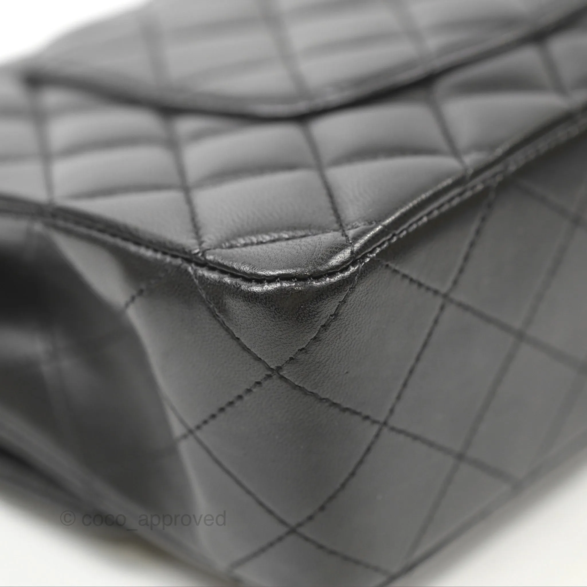 Chanel Classic M/L Medium Flap Quilted Black Lambskin Silver Hardware