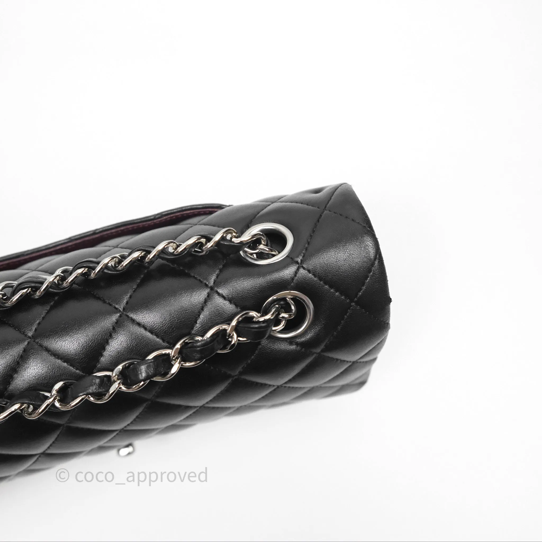 Chanel Classic M/L Medium Flap Quilted Black Lambskin Silver Hardware