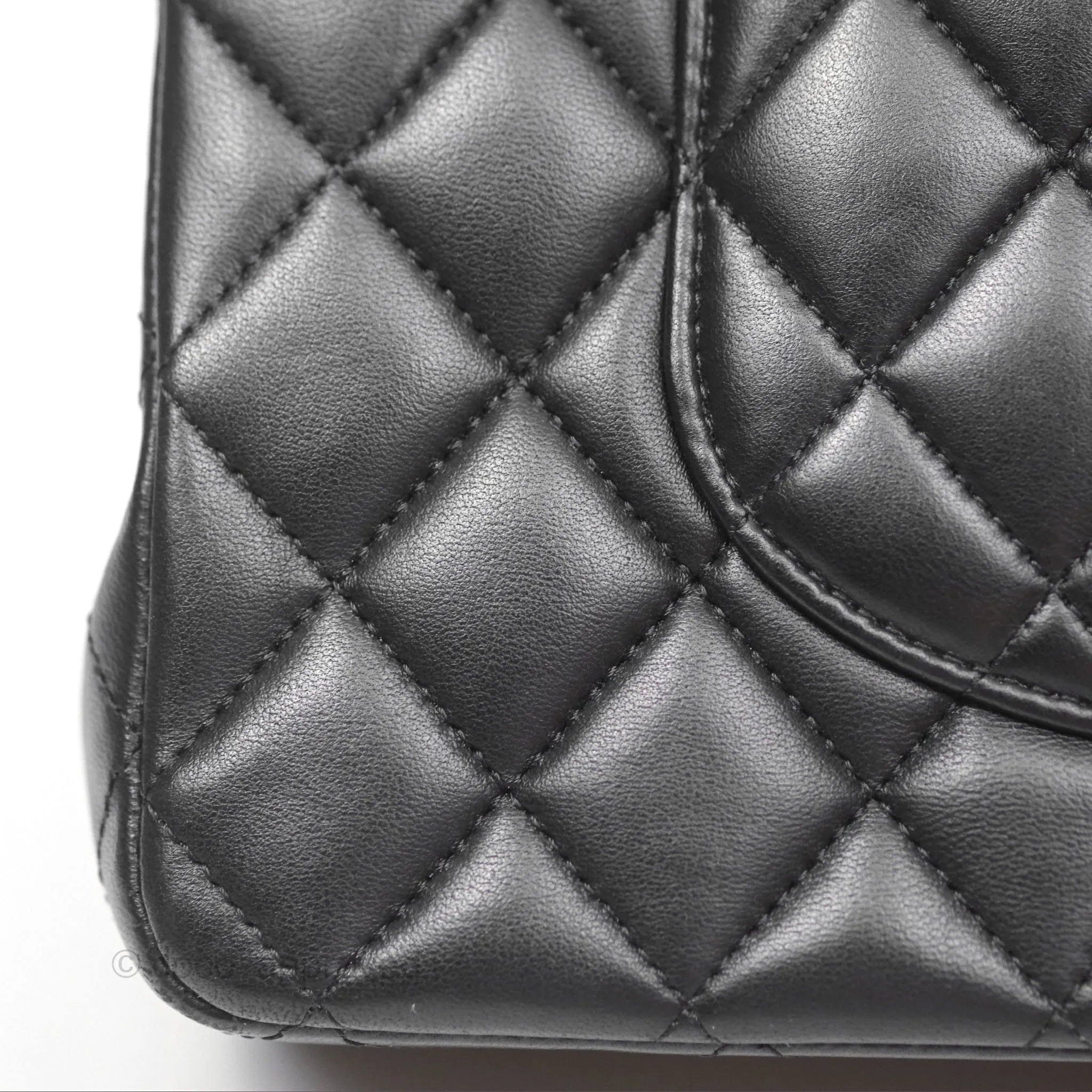 Chanel Classic M/L Medium Flap Quilted Black Lambskin Silver Hardware