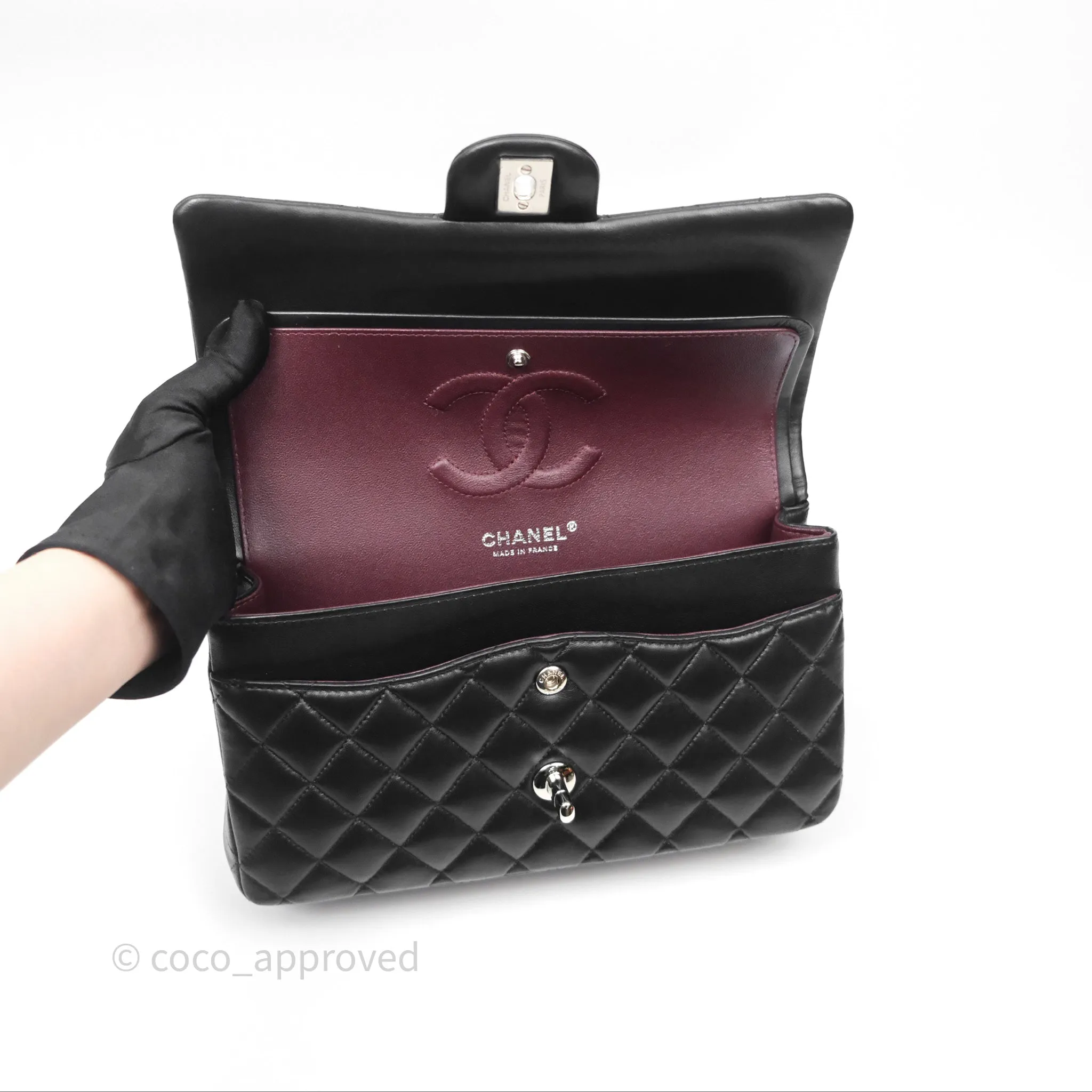 Chanel Classic M/L Medium Flap Quilted Black Lambskin Silver Hardware