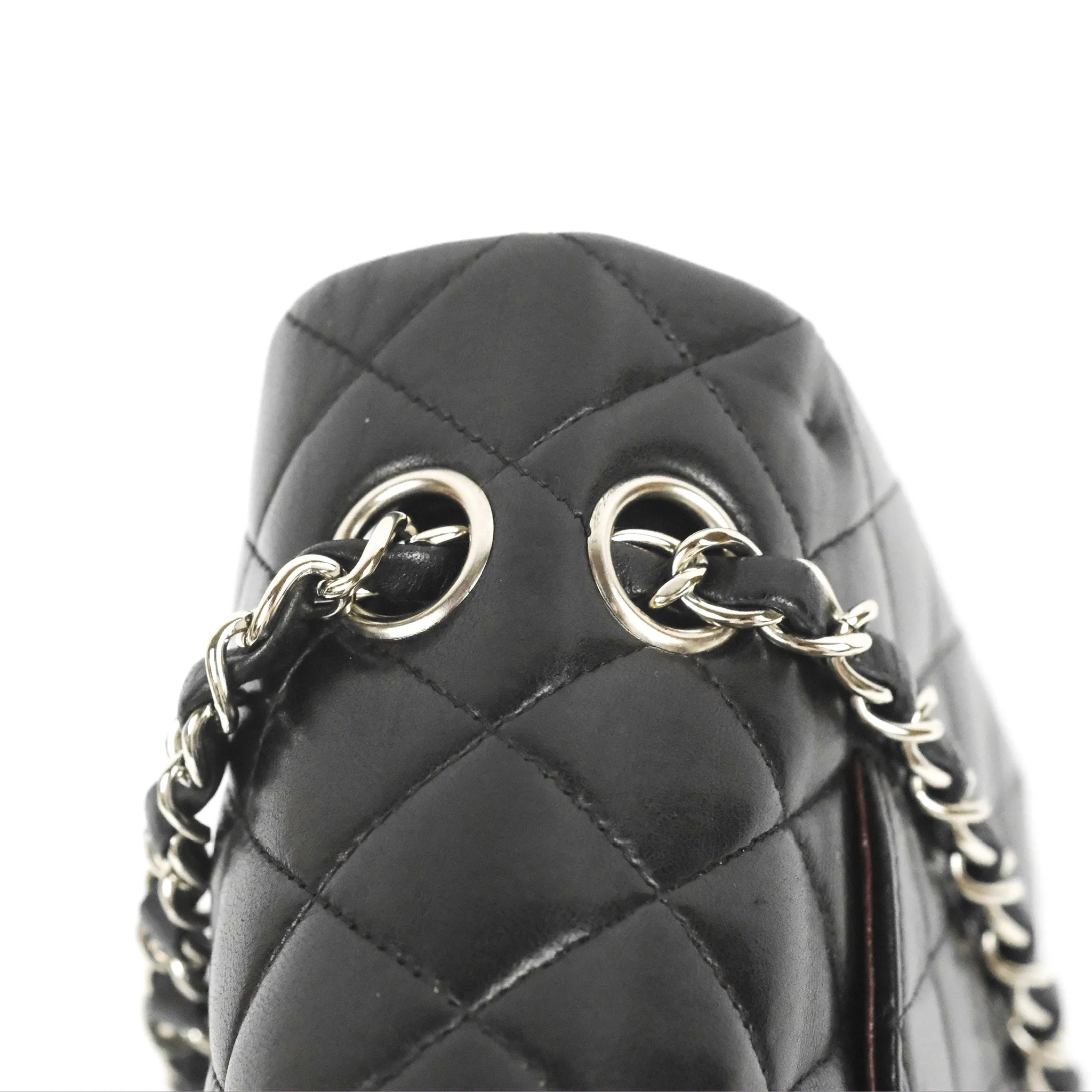 Chanel Classic M/L Medium Flap Quilted Black Lambskin Silver Hardware