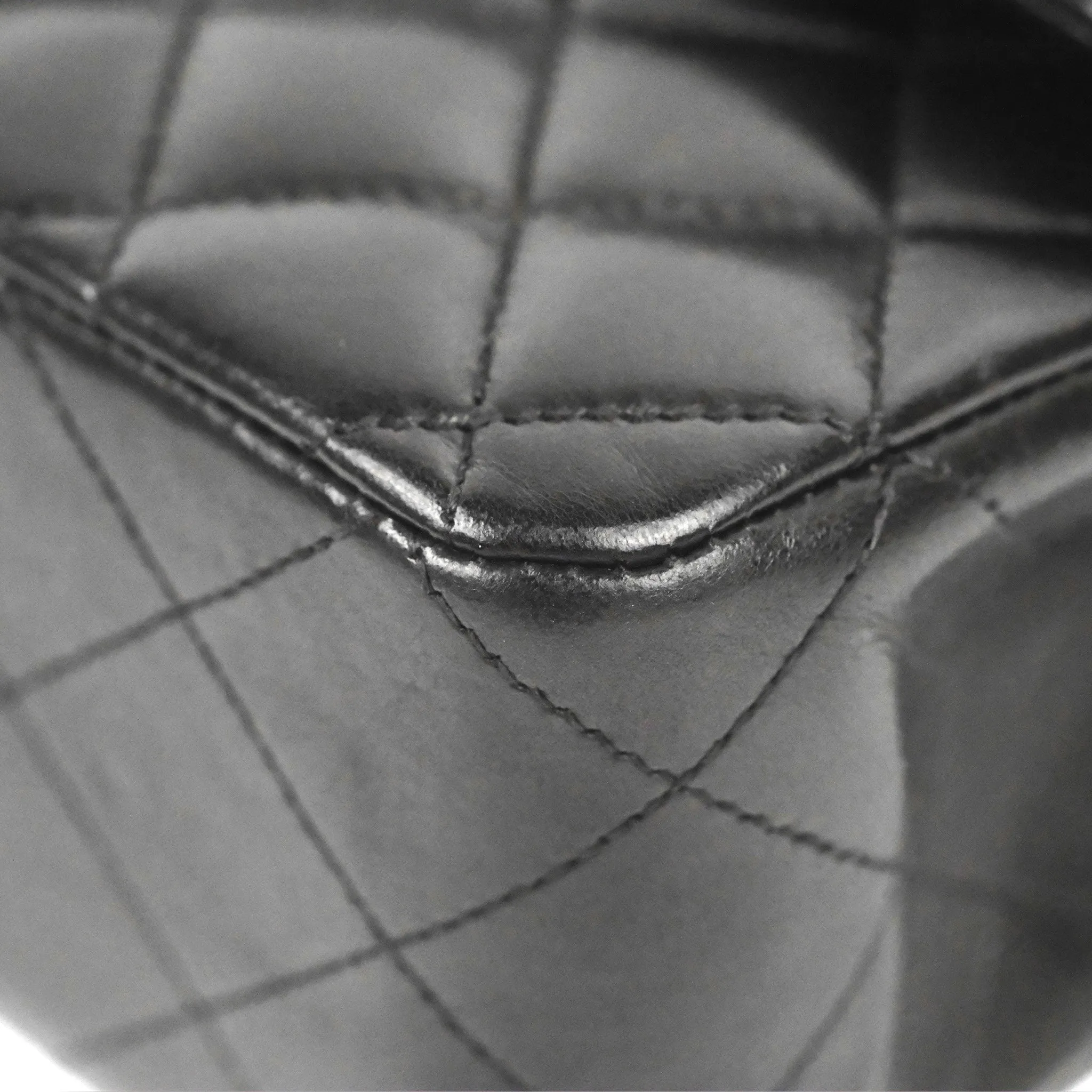 Chanel Classic M/L Medium Flap Quilted Black Lambskin Silver Hardware
