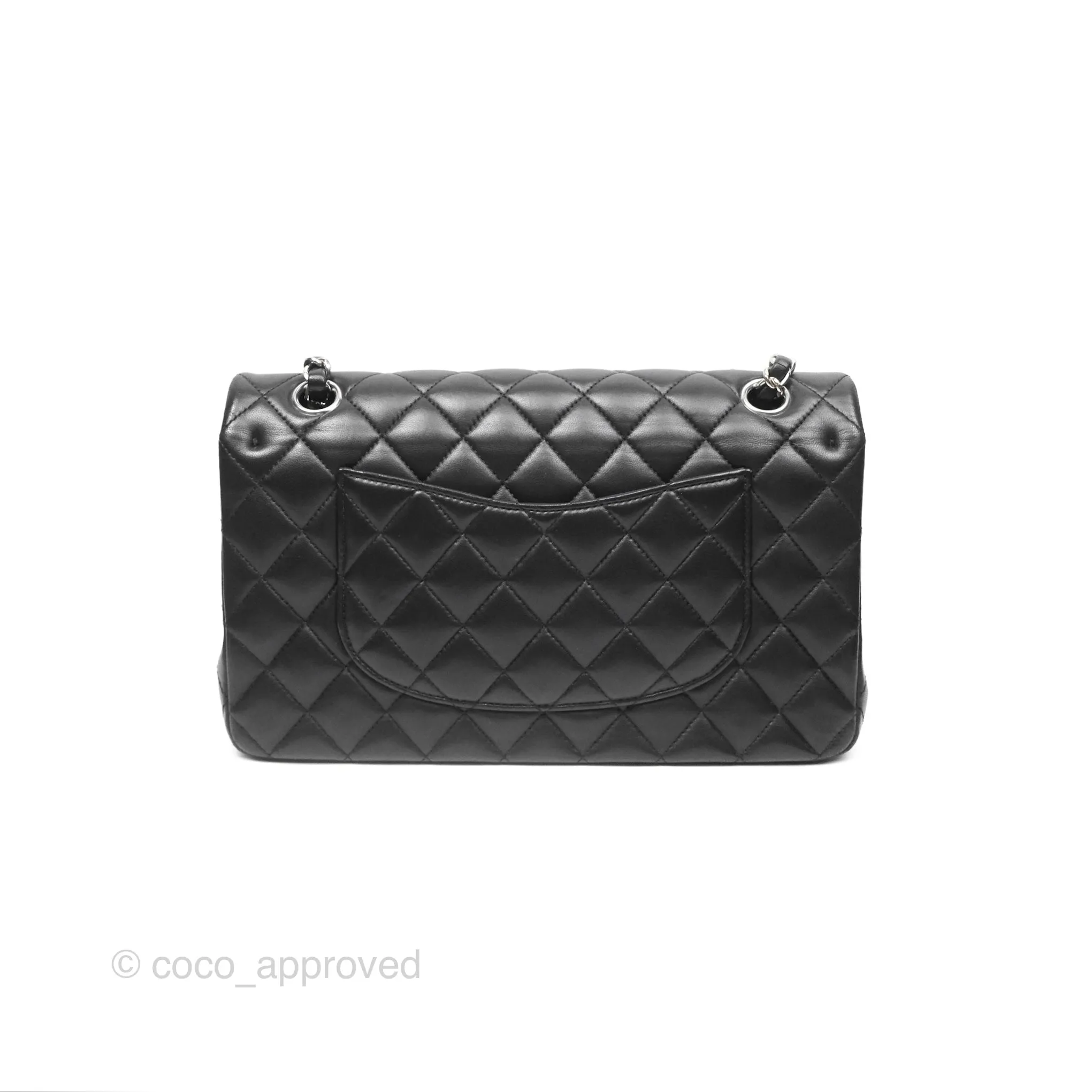 Chanel Classic M/L Medium Flap Quilted Black Lambskin Silver Hardware
