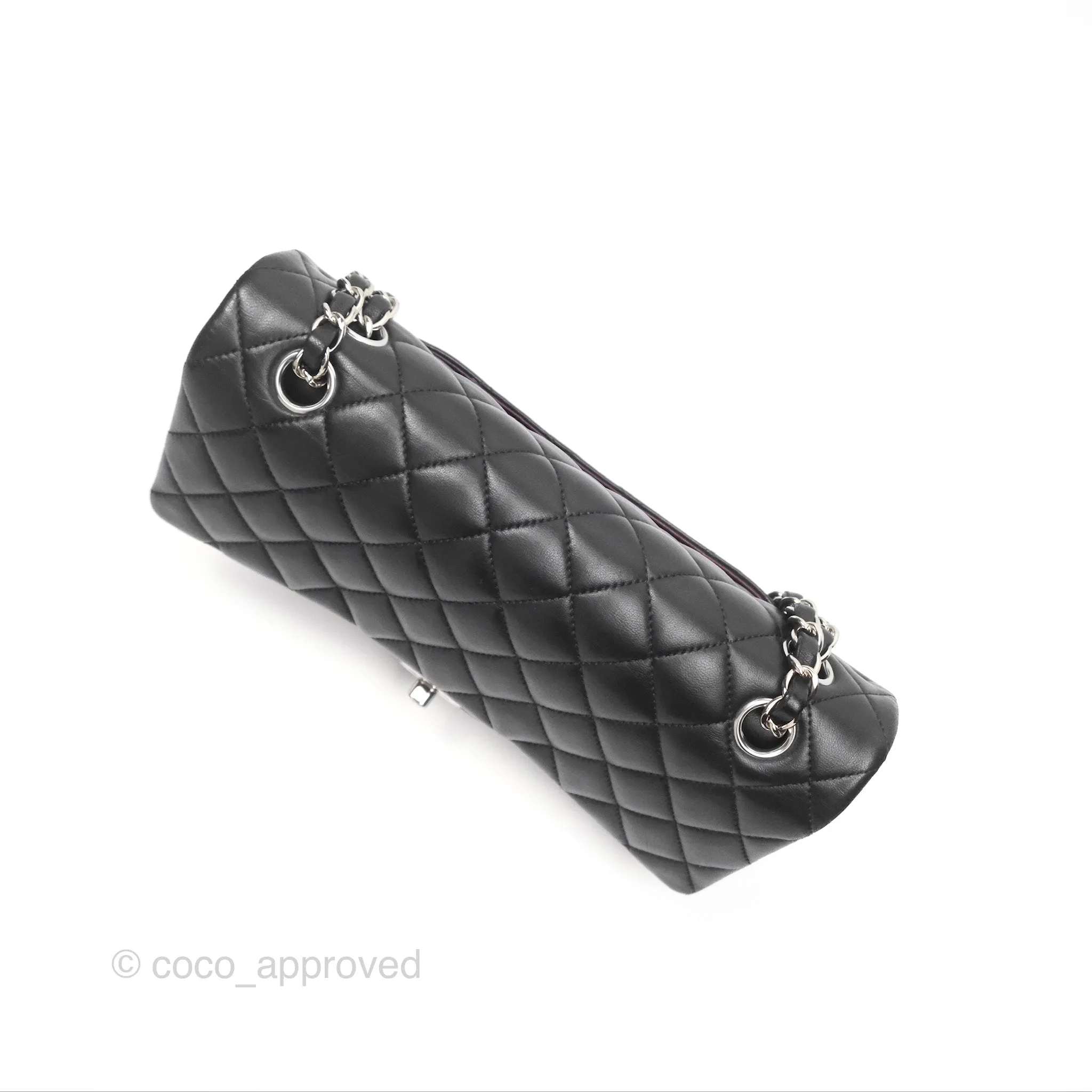 Chanel Classic M/L Medium Flap Quilted Black Lambskin Silver Hardware