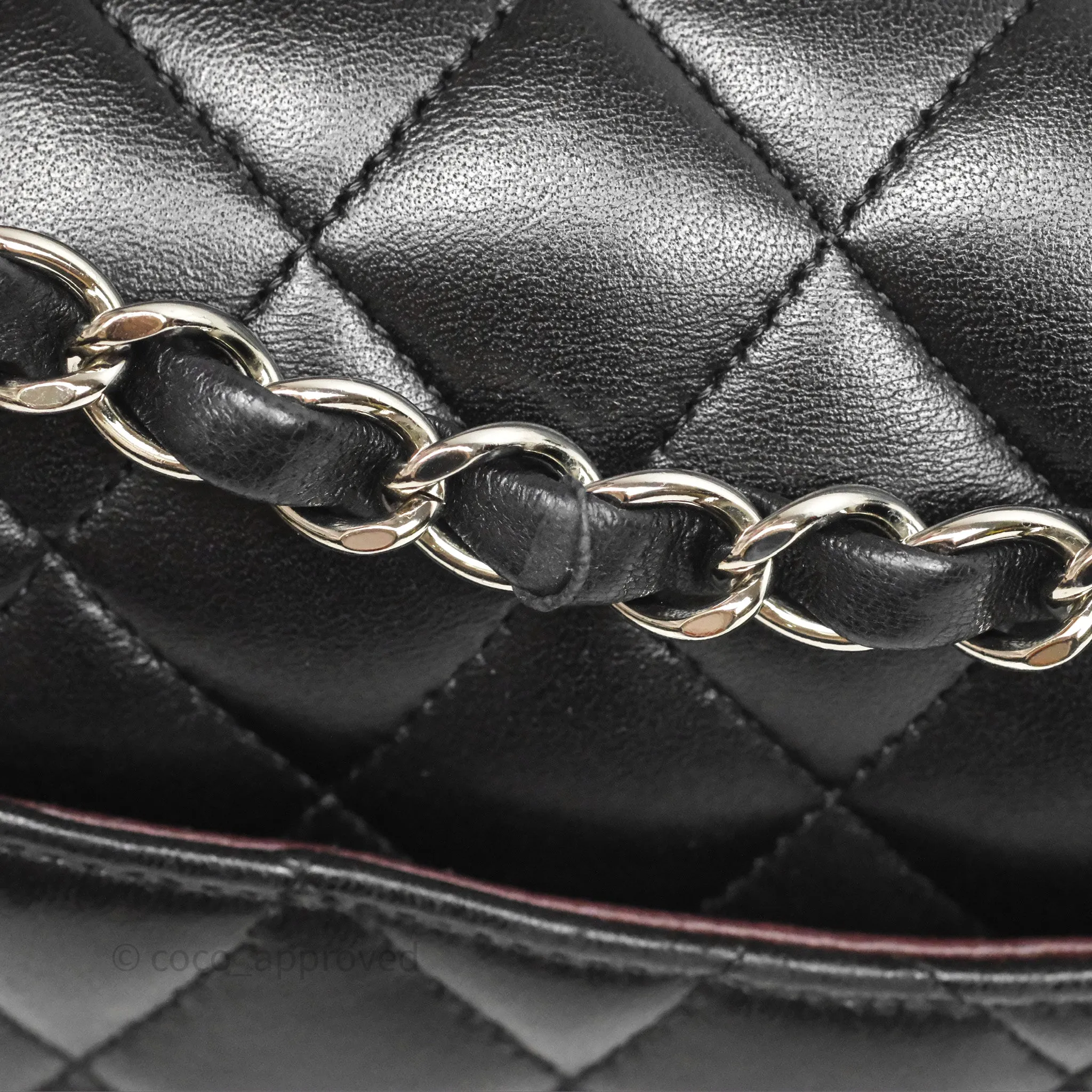 Chanel Classic M/L Medium Flap Quilted Black Lambskin Silver Hardware