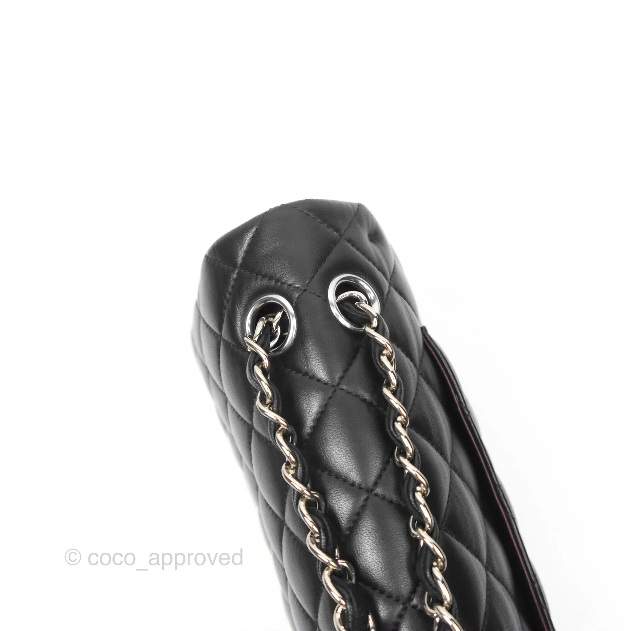 Chanel Classic M/L Medium Flap Quilted Black Lambskin Silver Hardware
